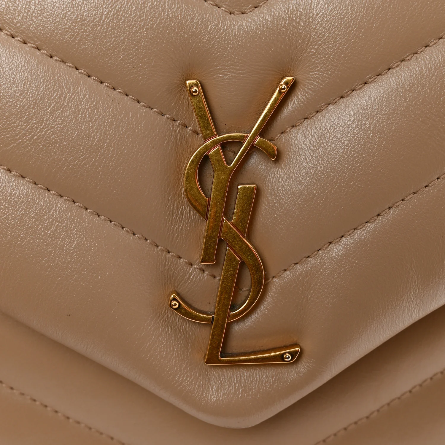 Calfskin Y Quilted Monogram Small Loulou Chain Satchel Dark Beige - Image 14