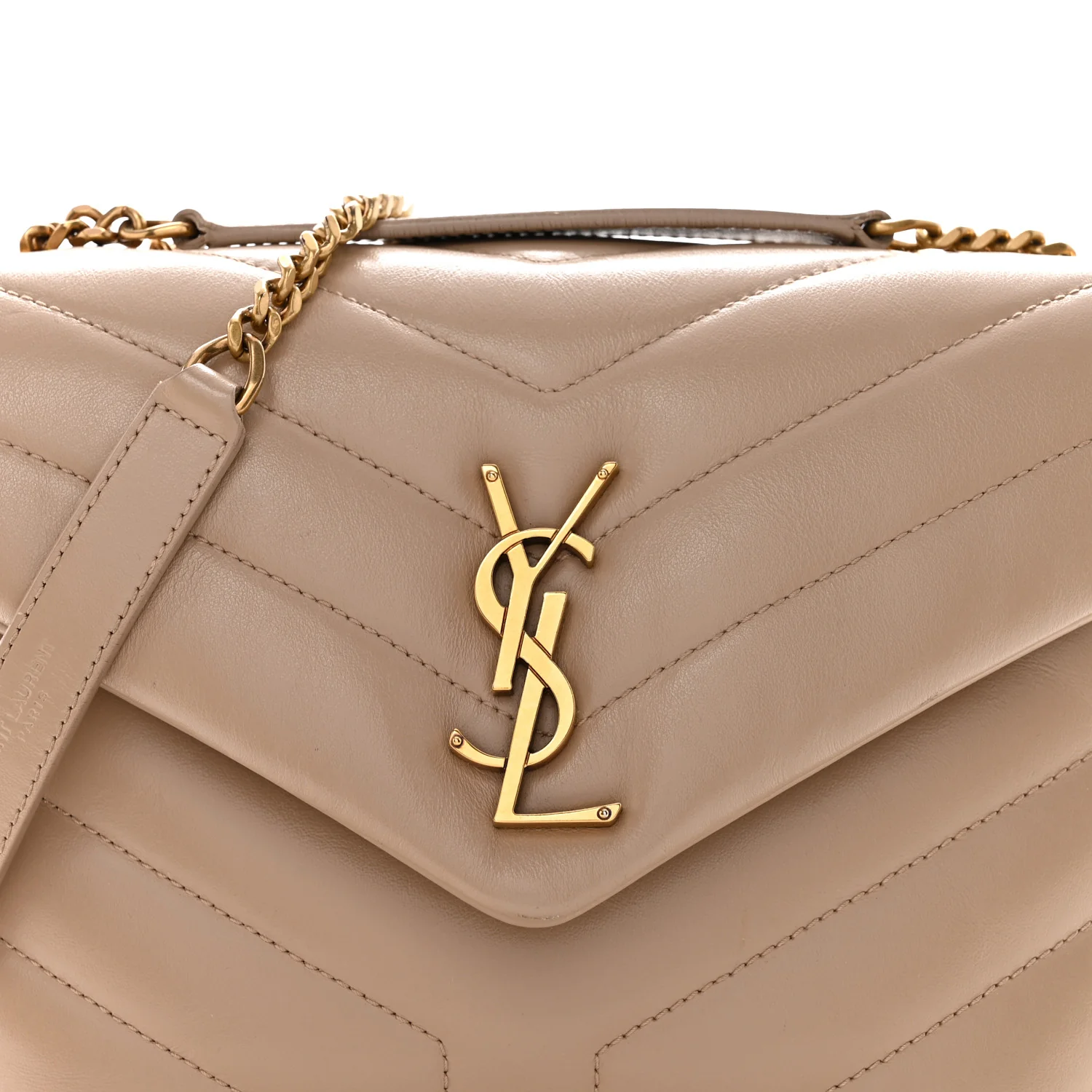 Calfskin Y Quilted Monogram Small Loulou Chain Satchel Dark Beige - Image 8