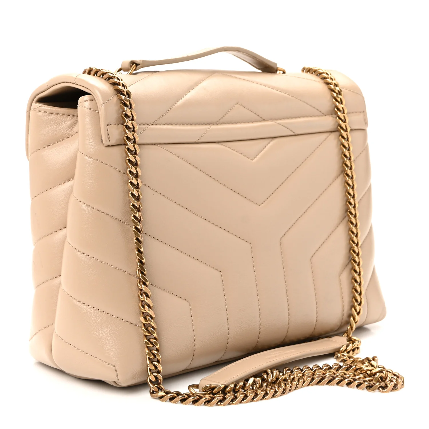 Calfskin Y Quilted Monogram Small Loulou Chain Satchel Dark Beige - Image 3