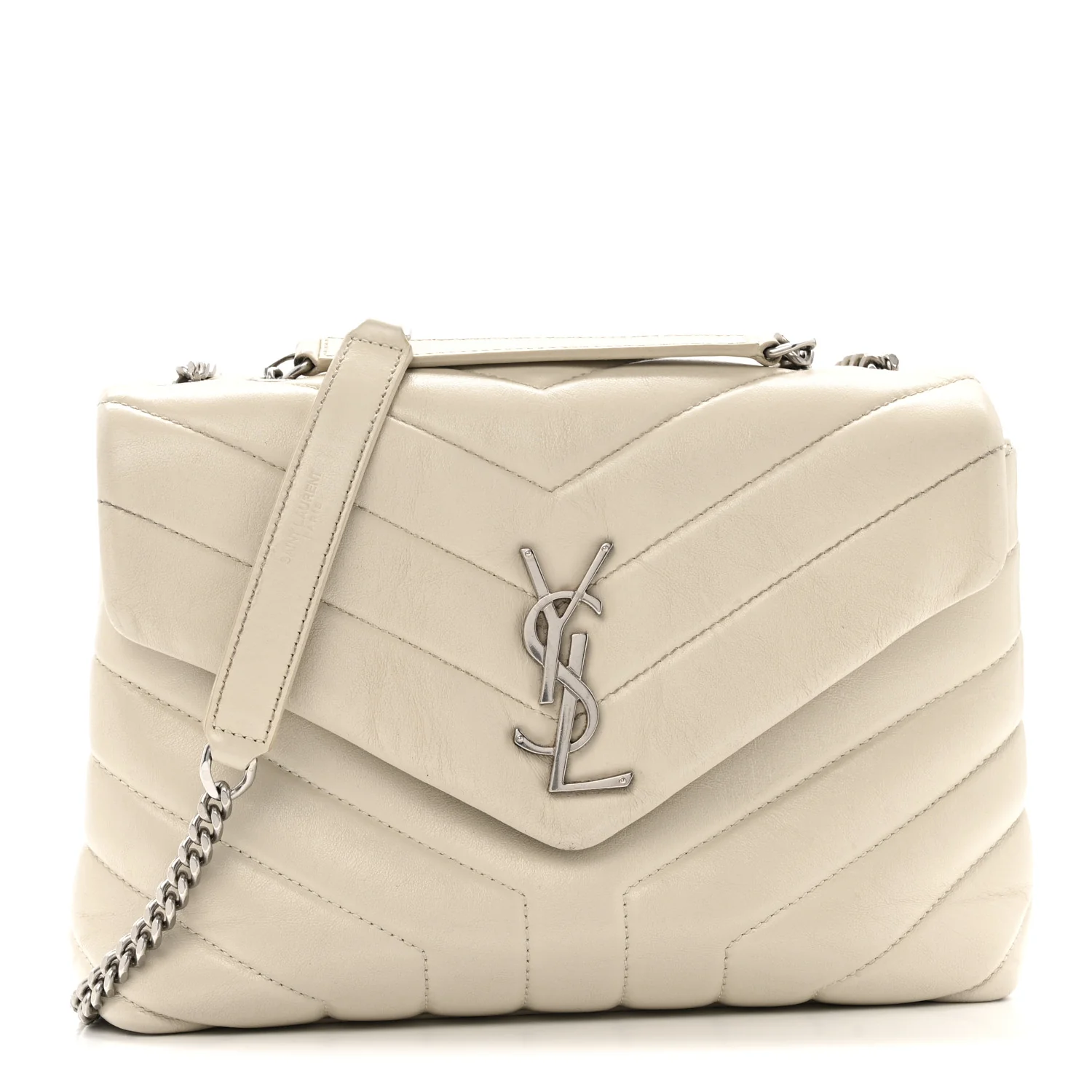 Calfskin Y Quilted Monogram Small Loulou Chain Satchel Ivory