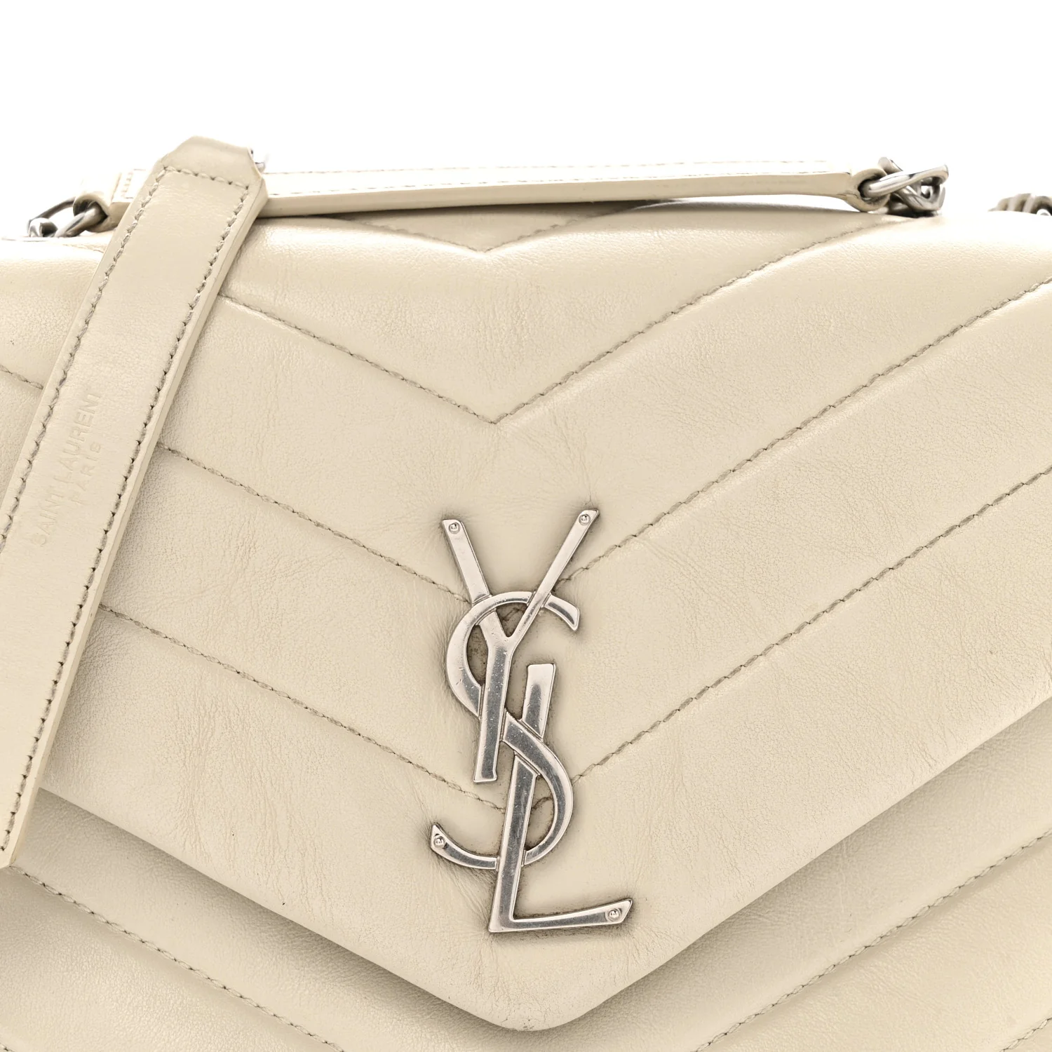 Calfskin Y Quilted Monogram Small Loulou Chain Satchel Ivory - Image 9