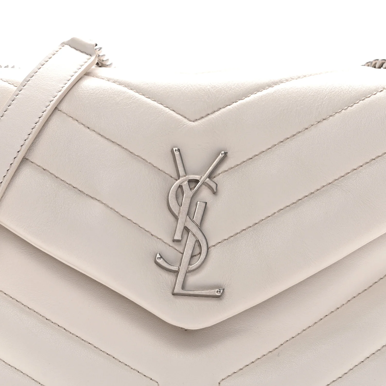 Calfskin Y Quilted Monogram Small Loulou Chain Satchel Ivory - Image 9