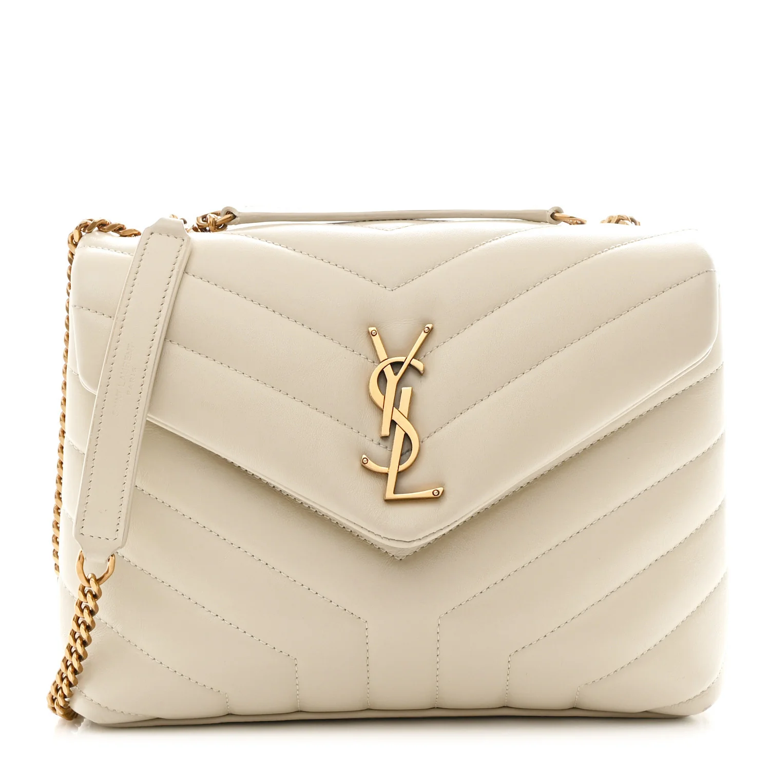 Calfskin Y Quilted Monogram Small Loulou Chain Satchel Ivory