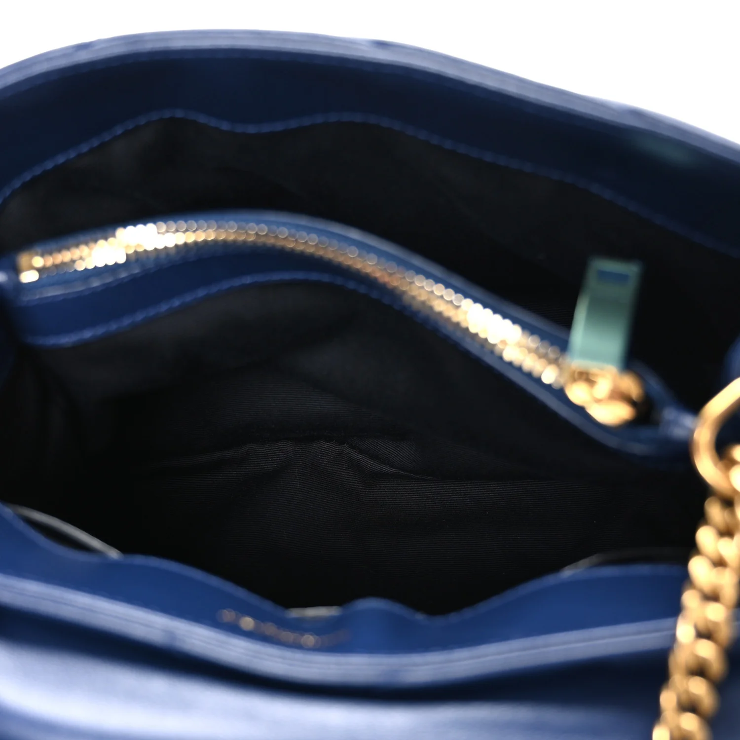 Calfskin Y Quilted Monogram Small Loulou Chain Satchel Navy - Image 5