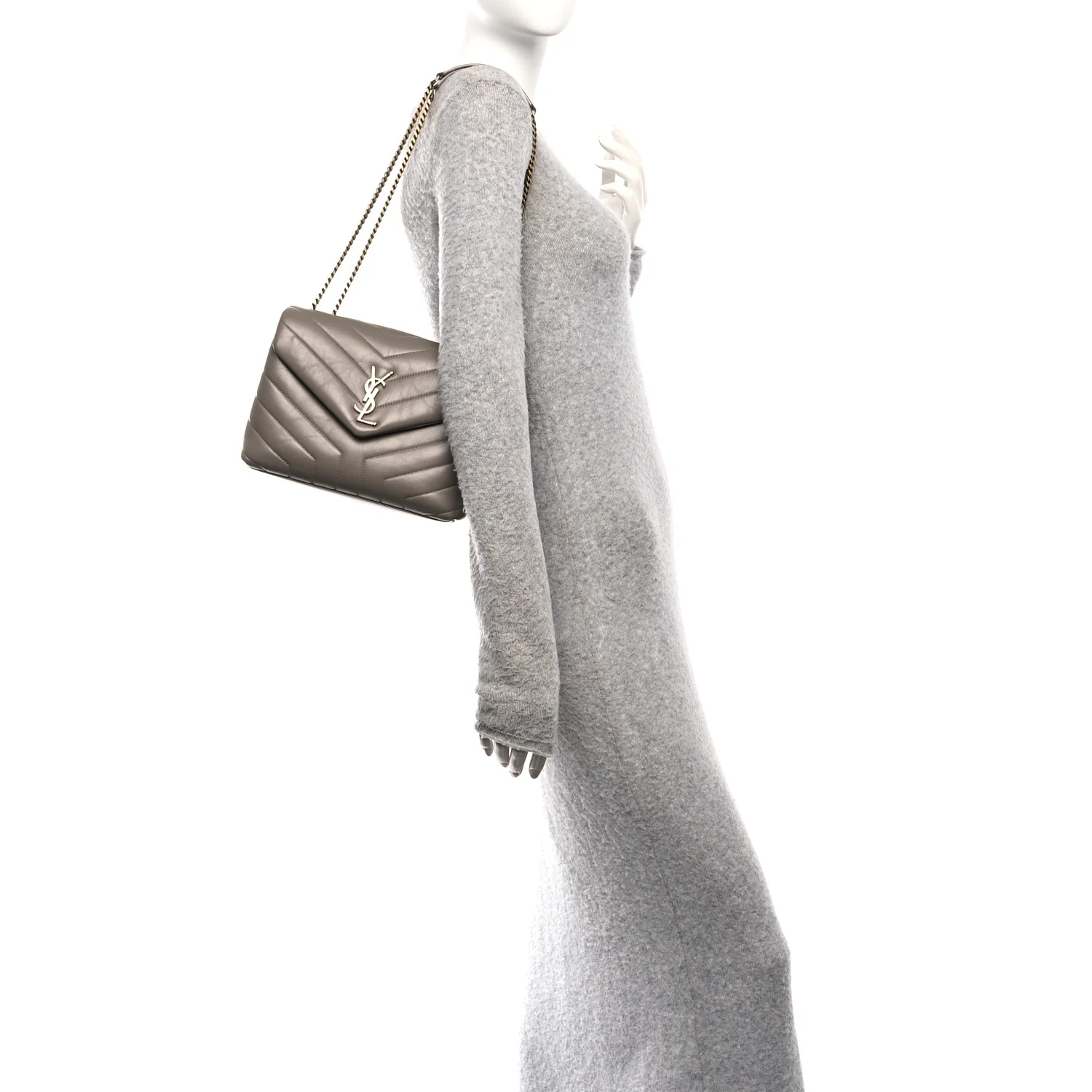 Calfskin Y Quilted Monogram Small Loulou Chain Satchel Taupe - Image 2