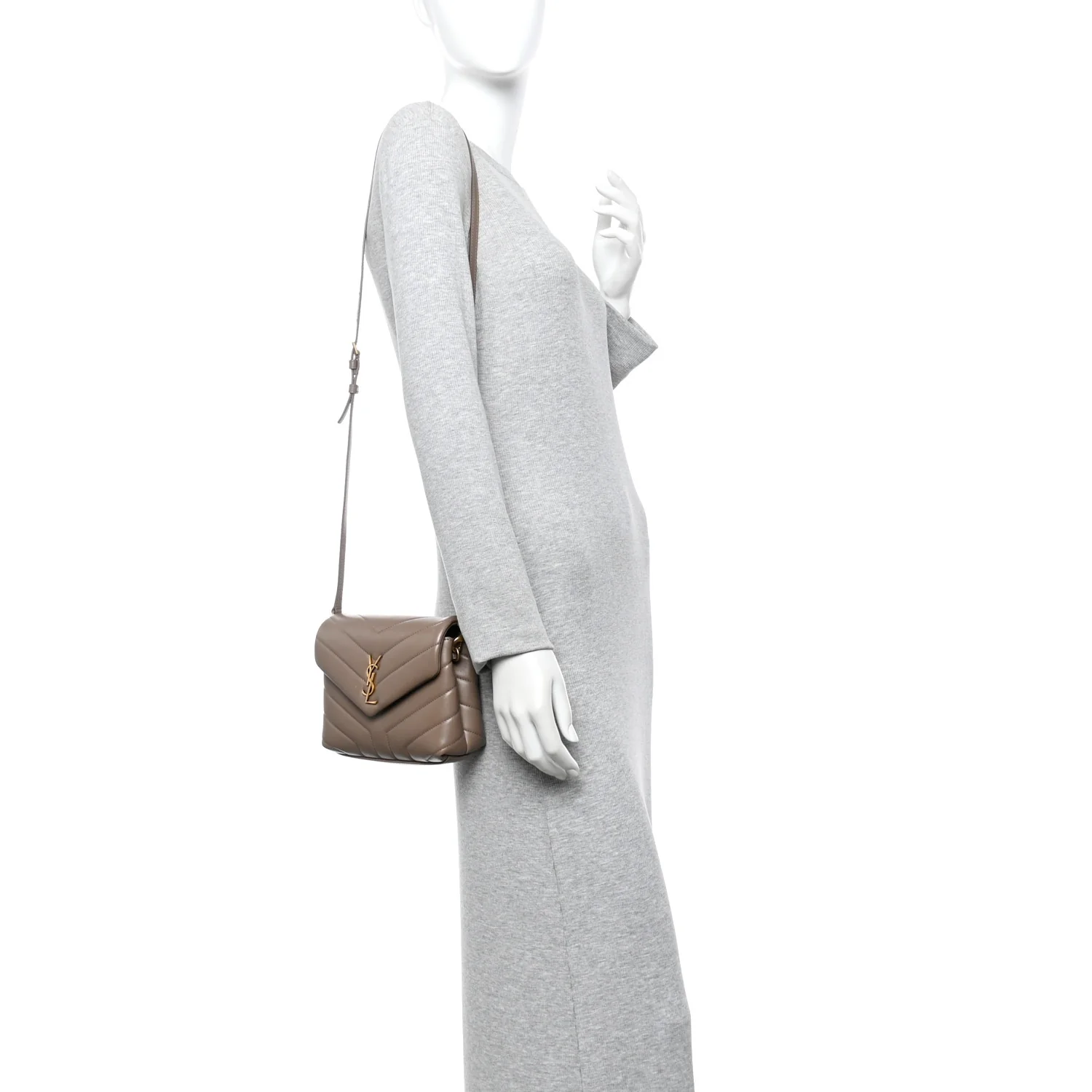 Calfskin Y Quilted Monogram Toy Loulou Crossbody Bag Dark Beige - Image 2