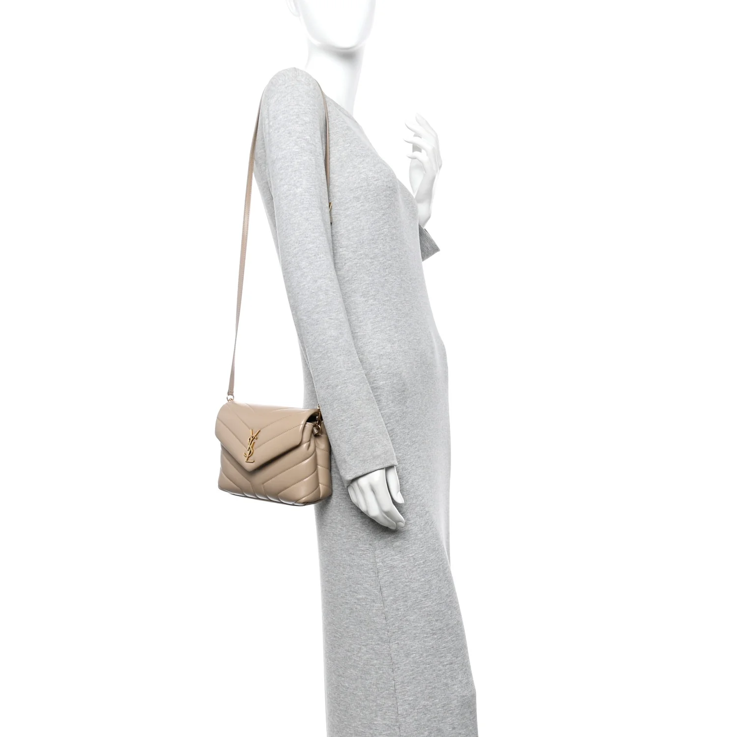 Calfskin Y Quilted Monogram Toy Loulou Crossbody Bag Dark Beige - Image 2
