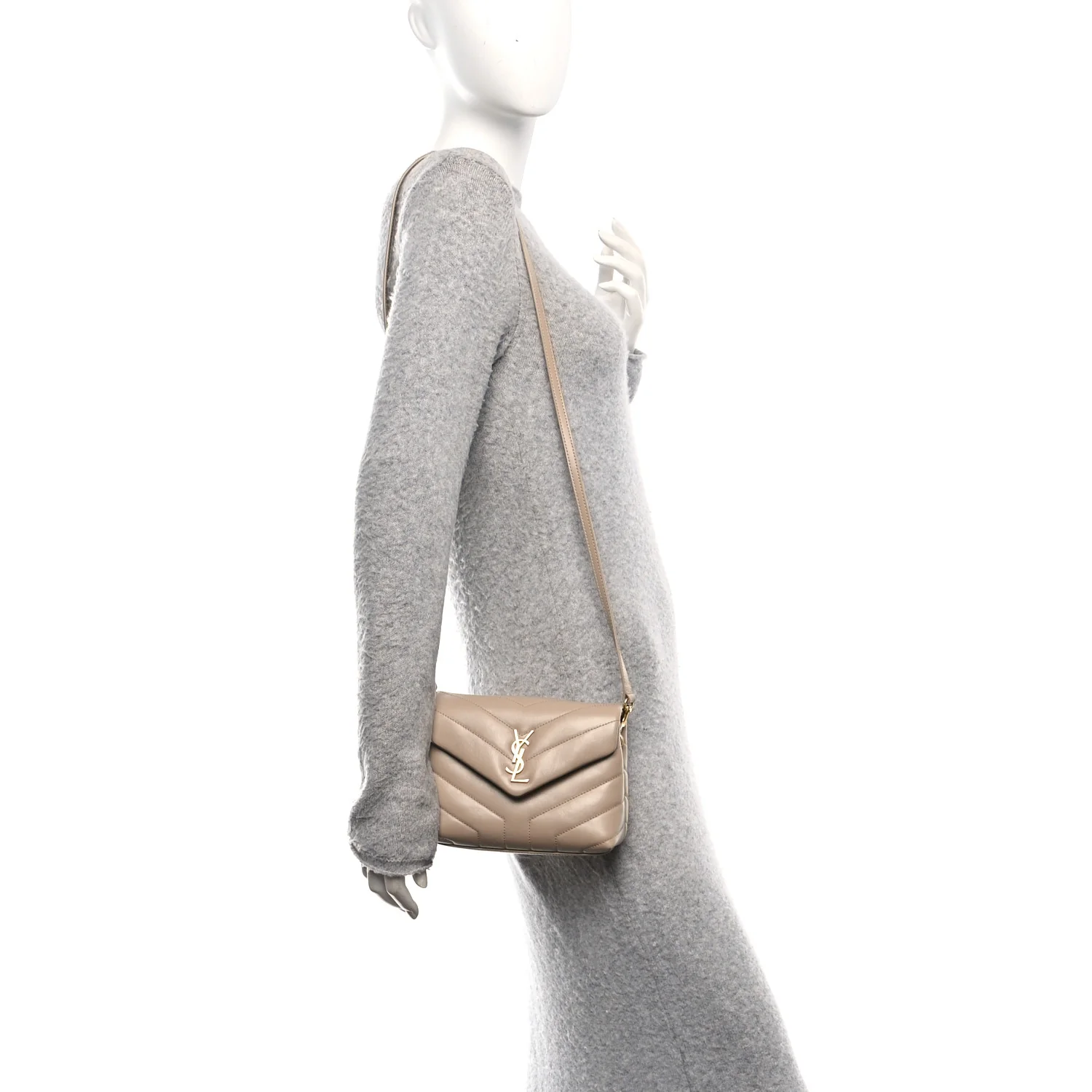 Calfskin Y Quilted Monogram Toy Loulou Crossbody Bag Dark Beige - Image 2