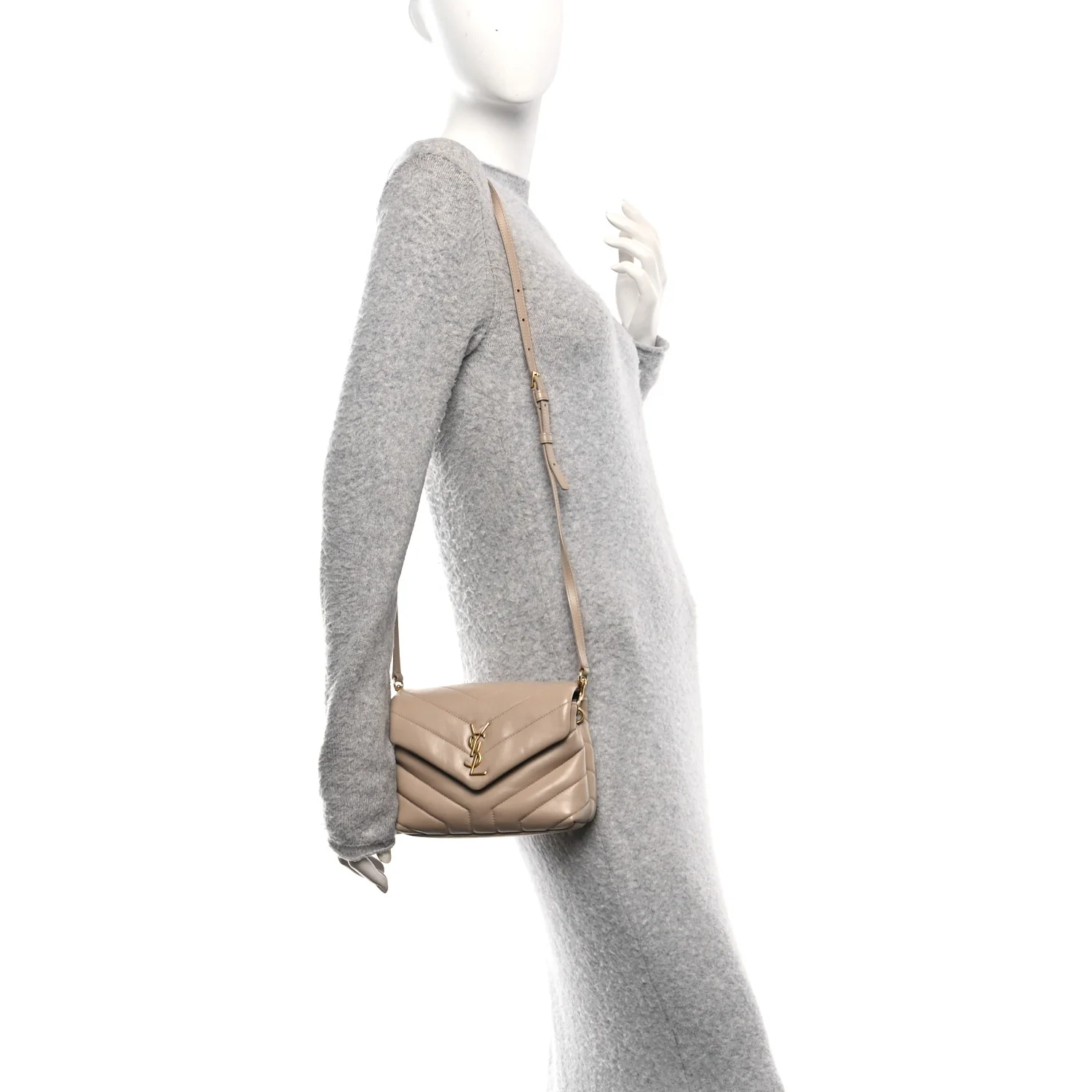 Calfskin Y Quilted Monogram Toy Loulou Crossbody Bag Dark Beige - Image 2