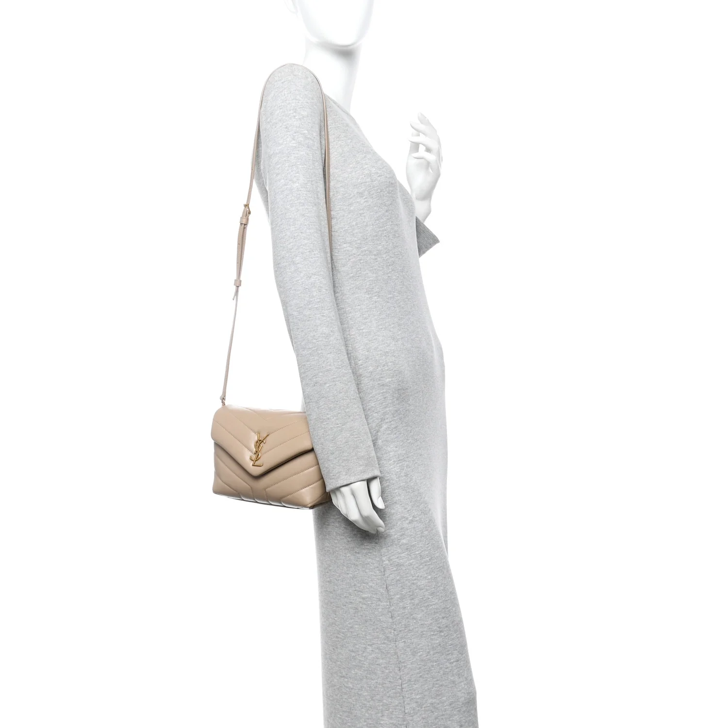 Calfskin Y Quilted Monogram Toy Loulou Crossbody Bag Dark Beige - Image 2