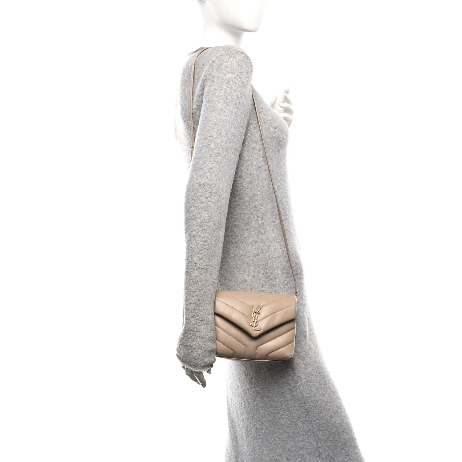 Calfskin Y Quilted Monogram Toy Loulou Crossbody Bag Dark Beige - Image 2