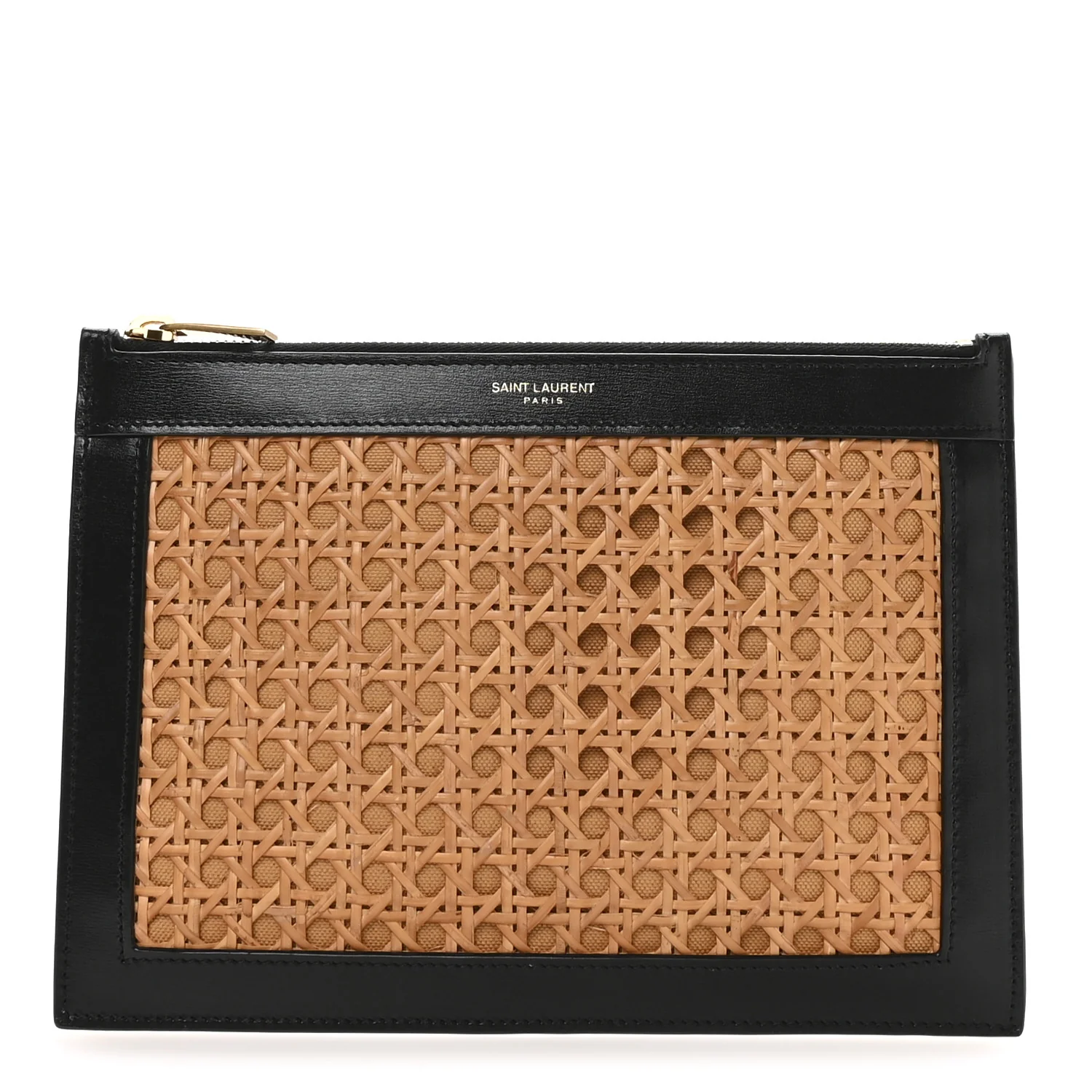 Cane Woven Calfskin Zipped Pouch Black