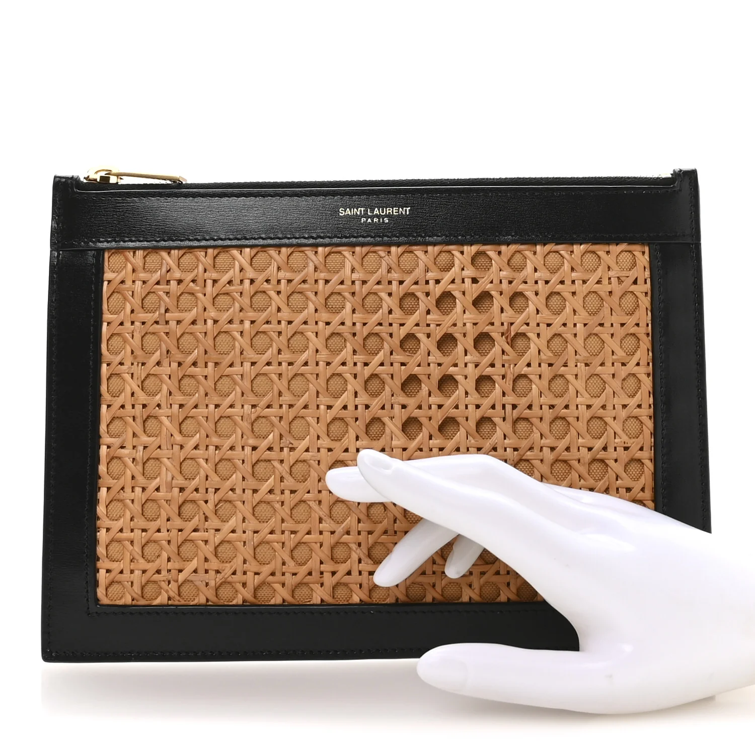 Cane Woven Calfskin Zipped Pouch Black - Image 4