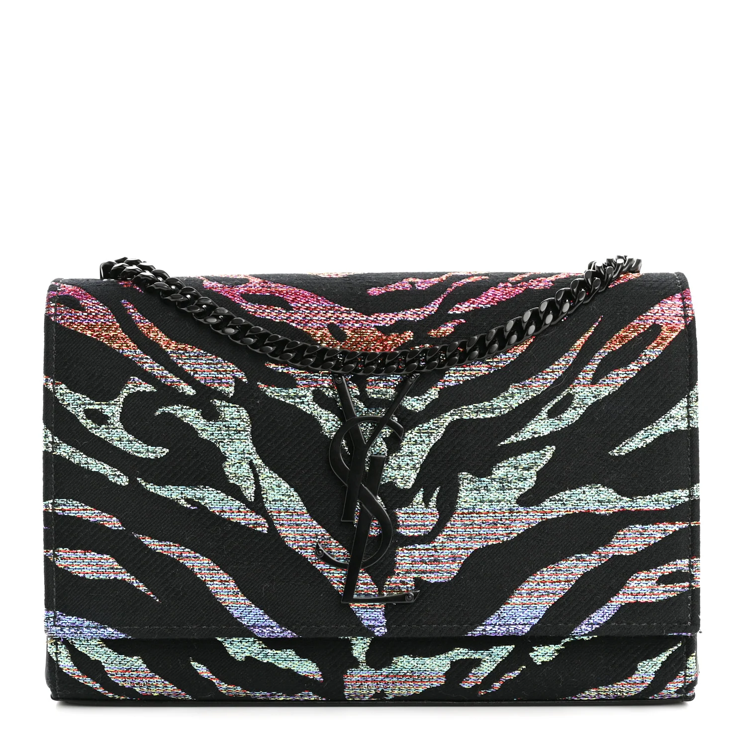 Canvas Calfskin Metallic Tiger Print Small Monogram Kate Satchel Black Multicolor
