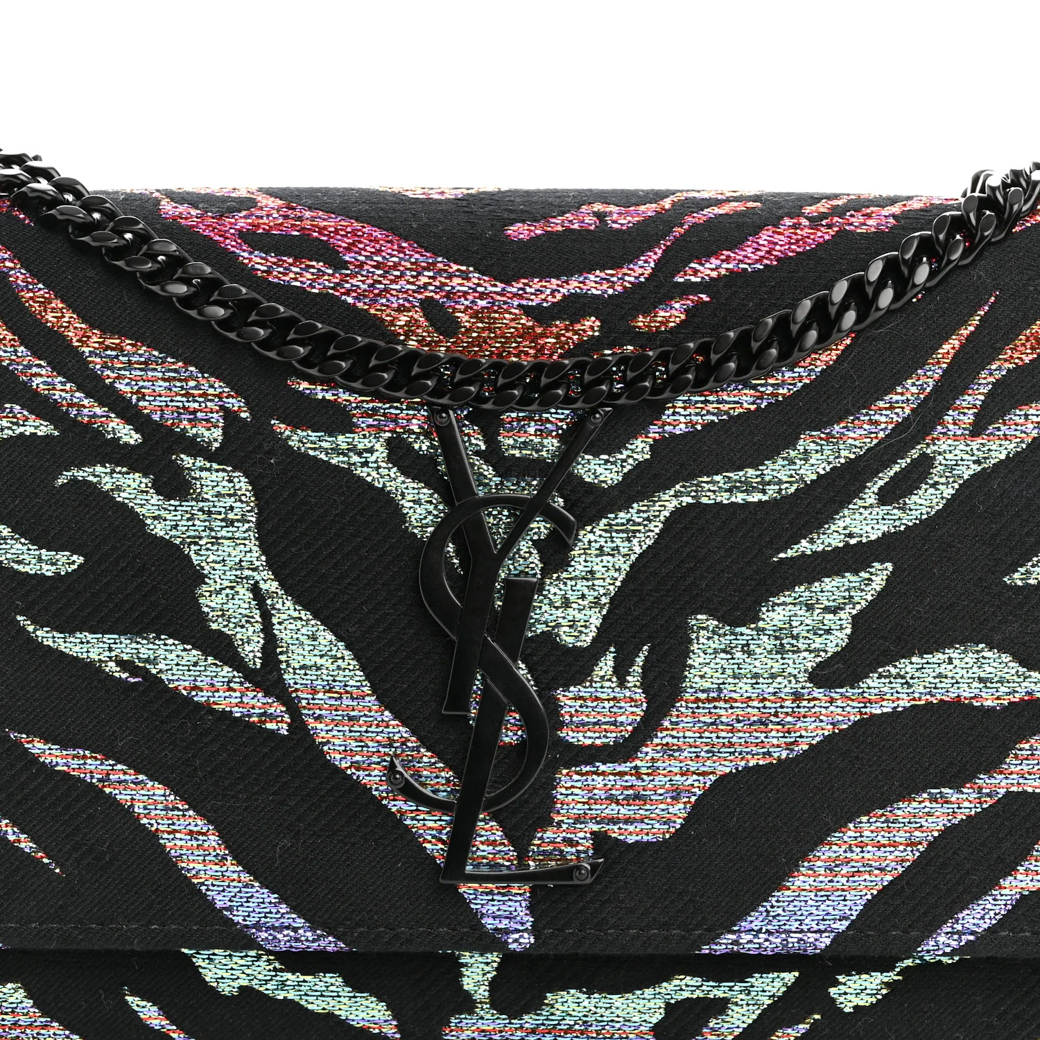 Canvas Calfskin Metallic Tiger Print Small Monogram Kate Satchel Black Multicolor - Image 8