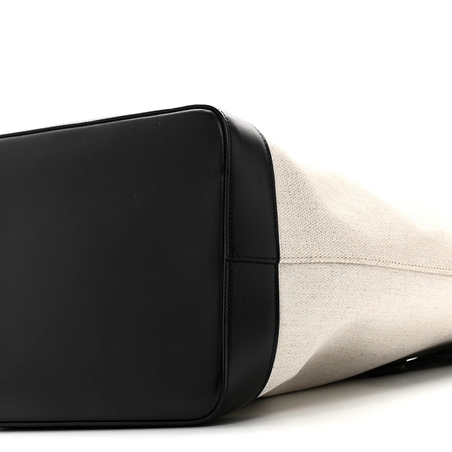 Canvas Calfskin Teddy Drawstring Shopping Tote White Black - Image 10