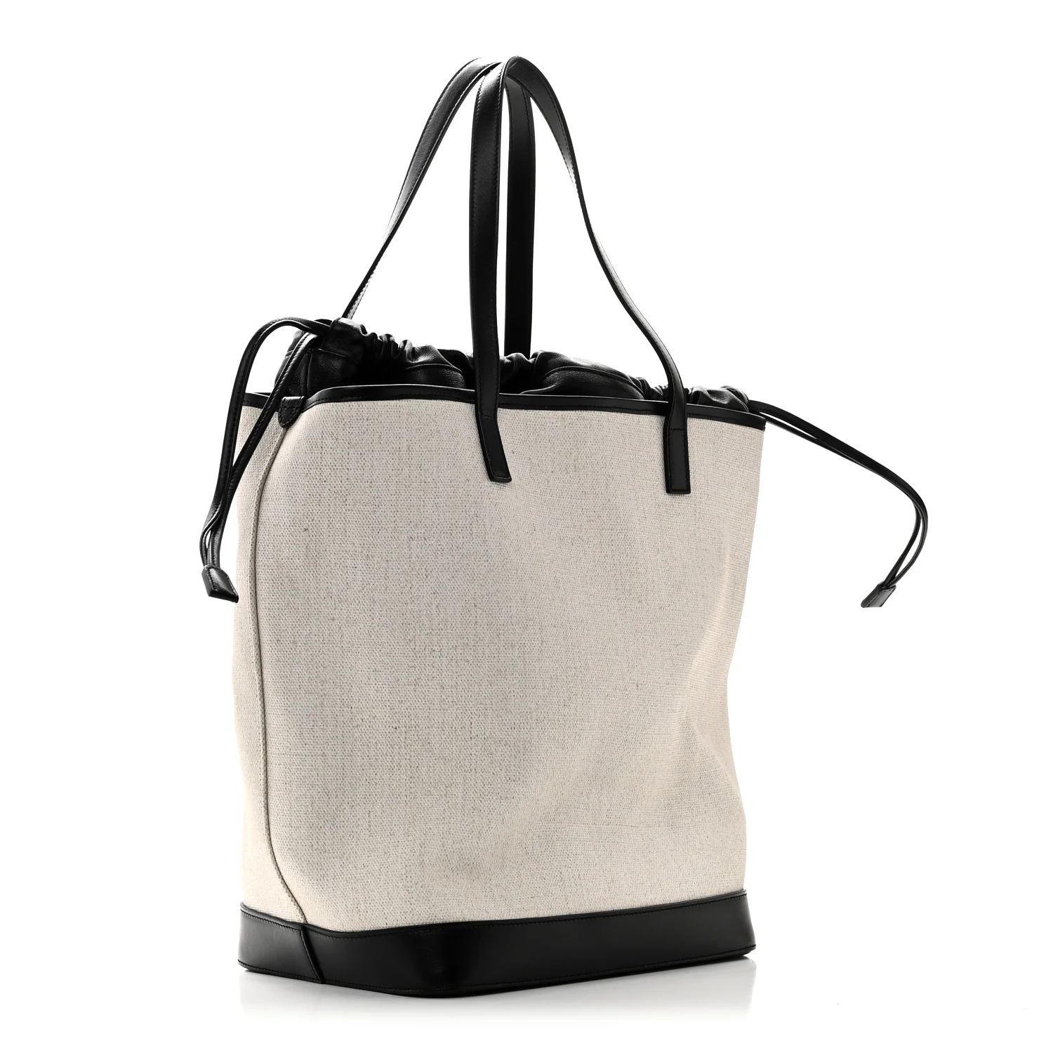 Canvas Calfskin Teddy Drawstring Shopping Tote White Black - Image 4