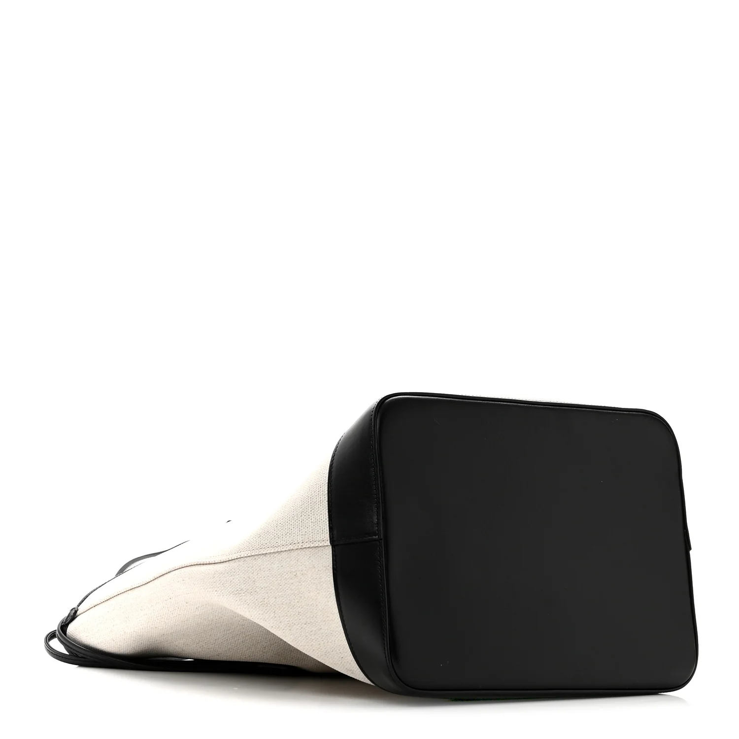 Canvas Calfskin Teddy Drawstring Shopping Tote White Black - Image 5