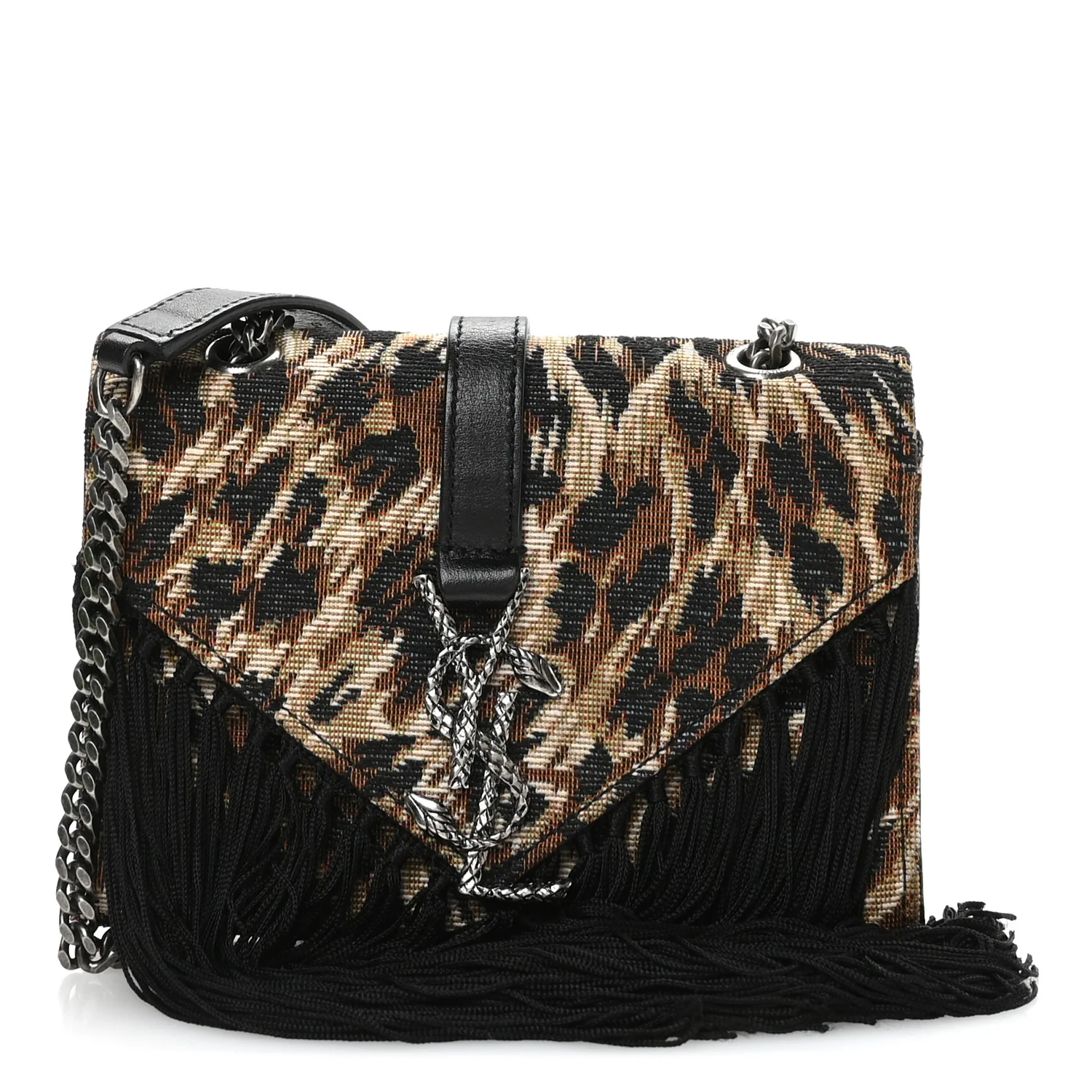 Canvas Leopard Print Fringe Baby Monogram Satchel Black Multicolor