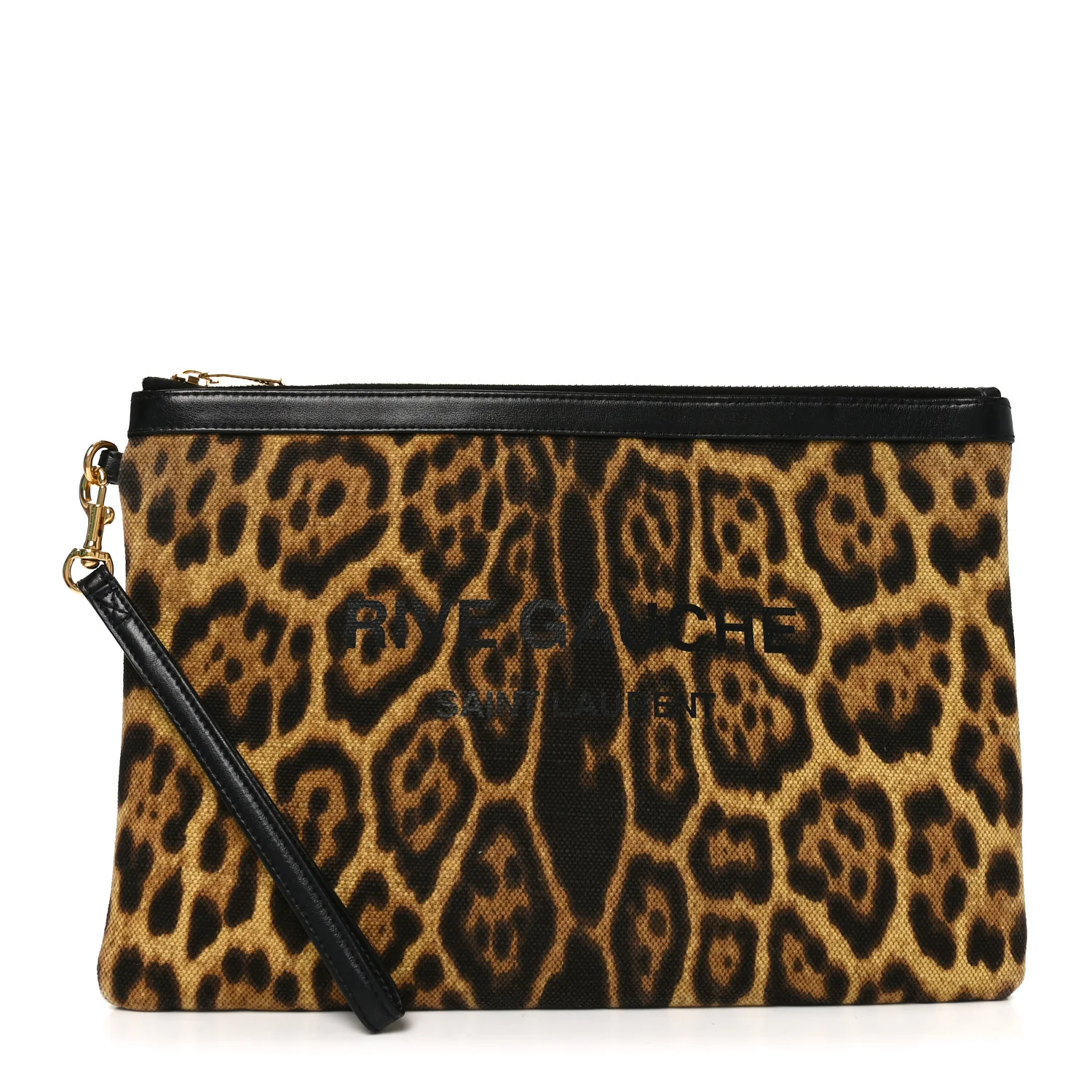 Canvas Leopard Print Rive Gauche Zipped Pouch Natural Black
