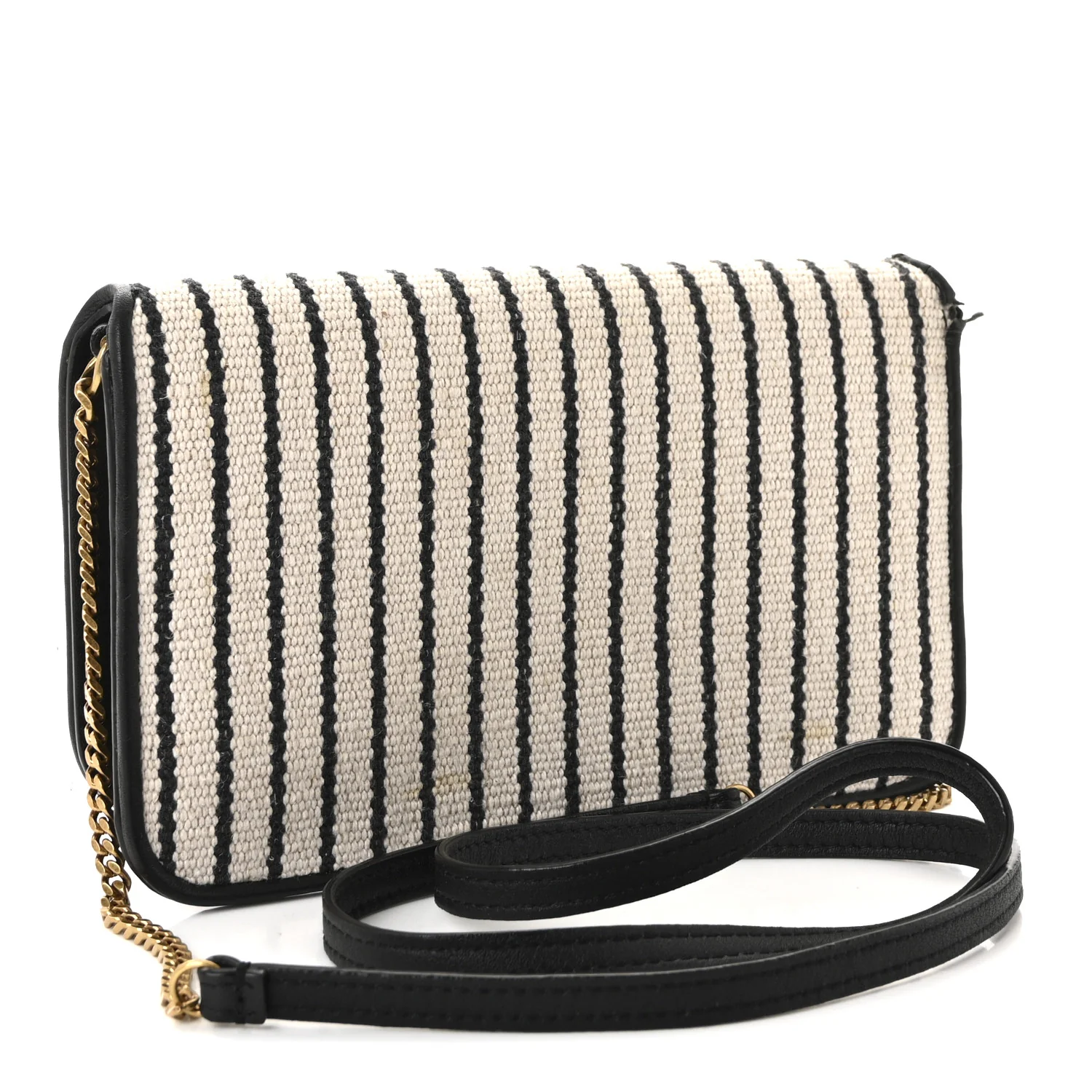 Canvas Striped Phone Holder Crossbody Beige Black - Image 3