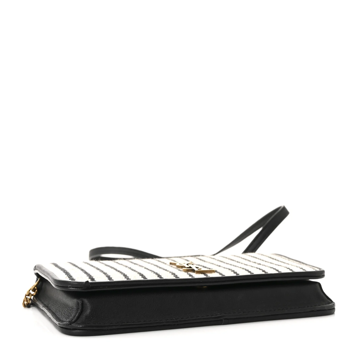Canvas Striped Phone Holder Crossbody Beige Black - Image 4