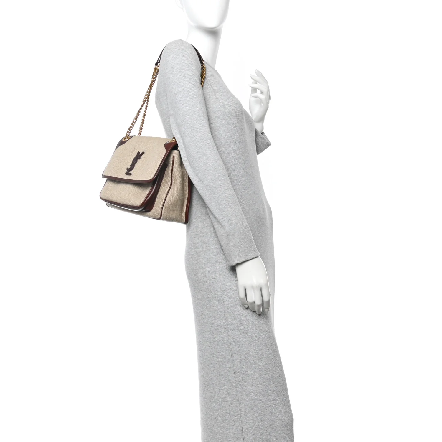 Cotton Canvas Vintage Calfskin Monogram Medium Niki Chain Satchel Natural Chocolate - Image 2