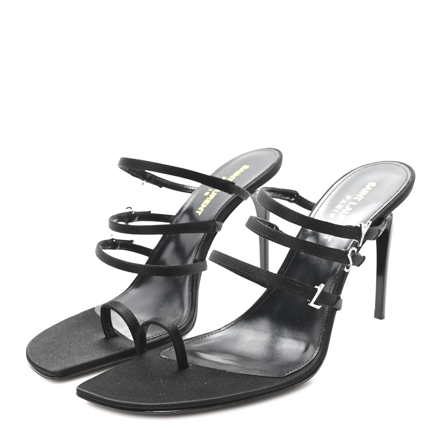 Crepe Satin Crystal Logo Jerry 110 Ankle Strap Sandals 38.5 Black - Image 4