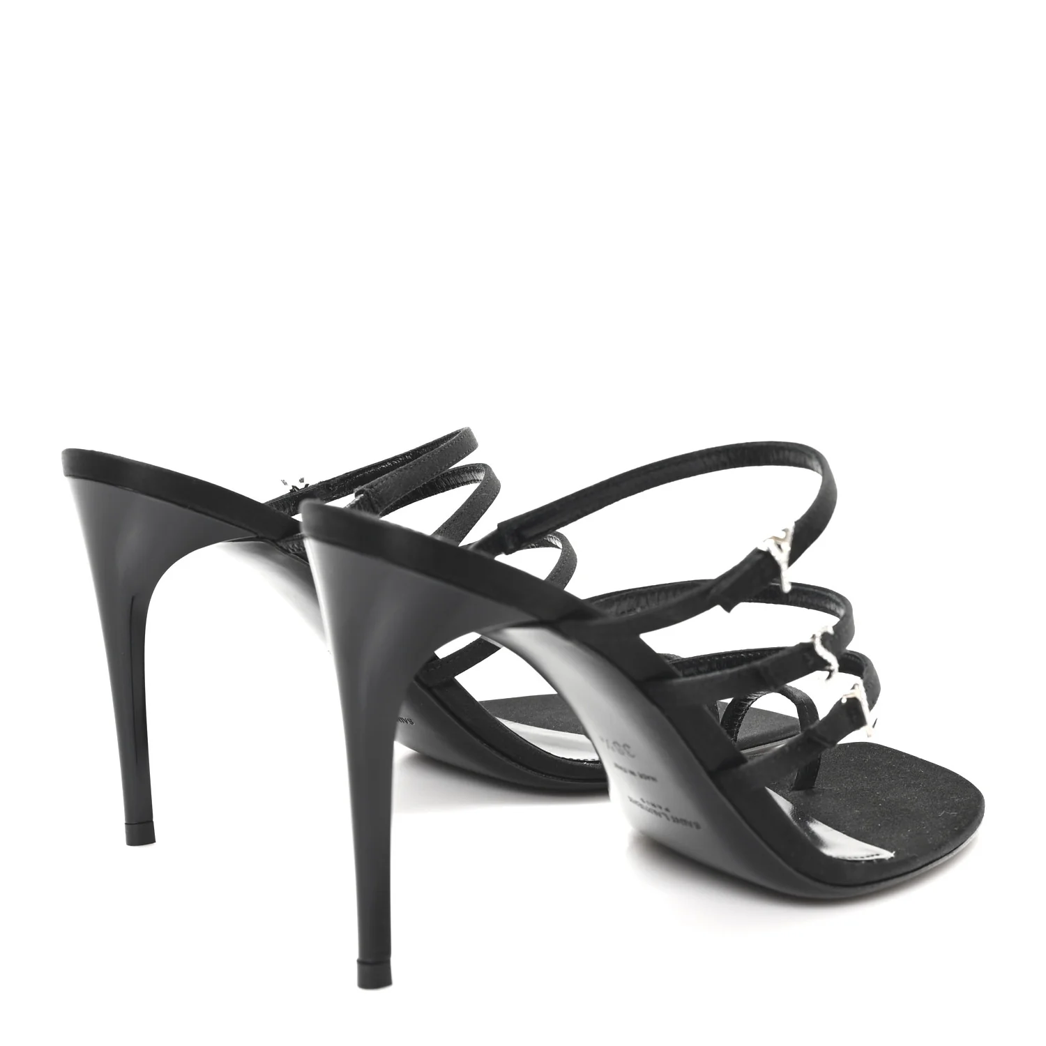Crepe Satin Crystal Logo Jerry 110 Ankle Strap Sandals 38.5 Black - Image 5
