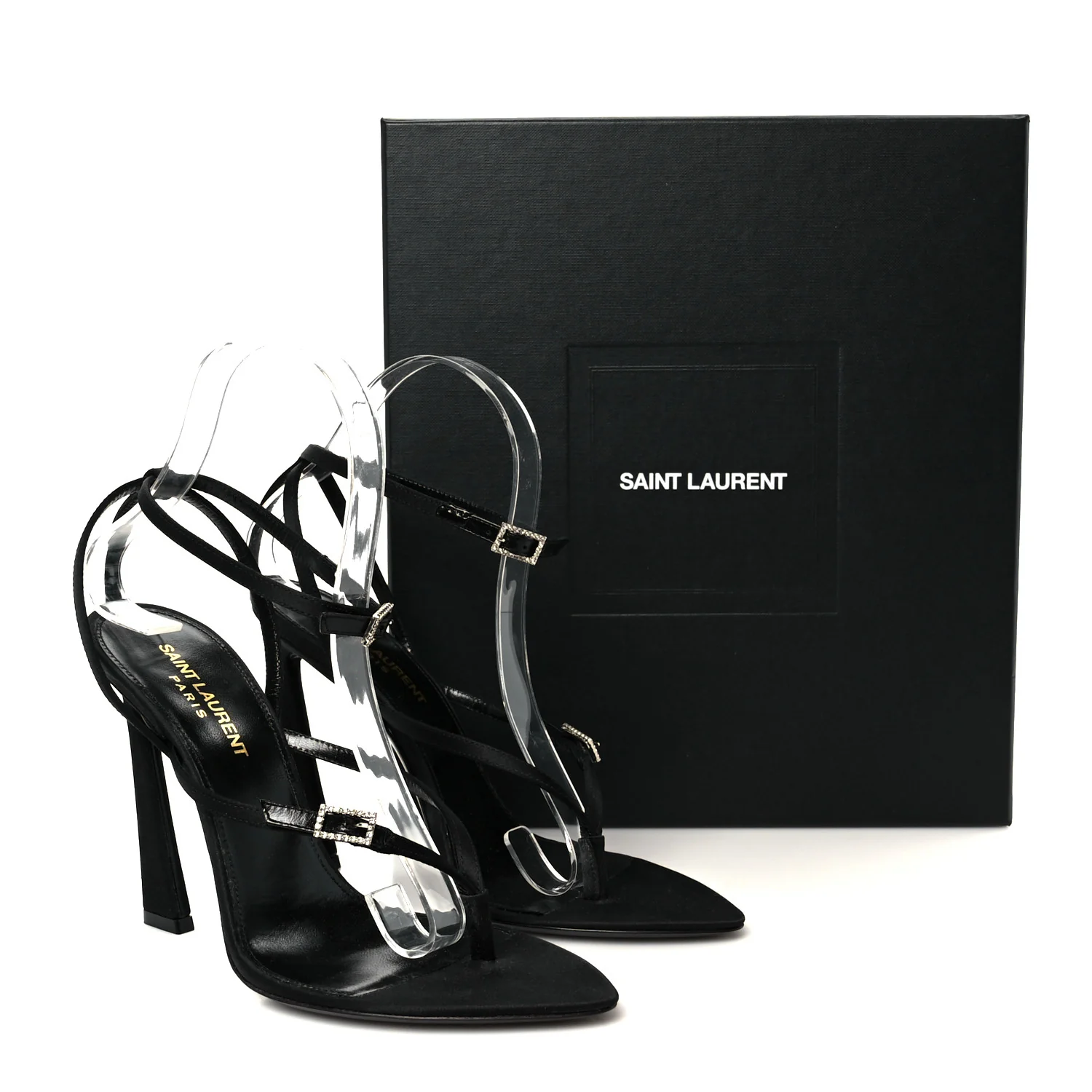 Crepe Satin Crystal Nadja 105 Ankle Strap Sandals 37 Black - Image 9