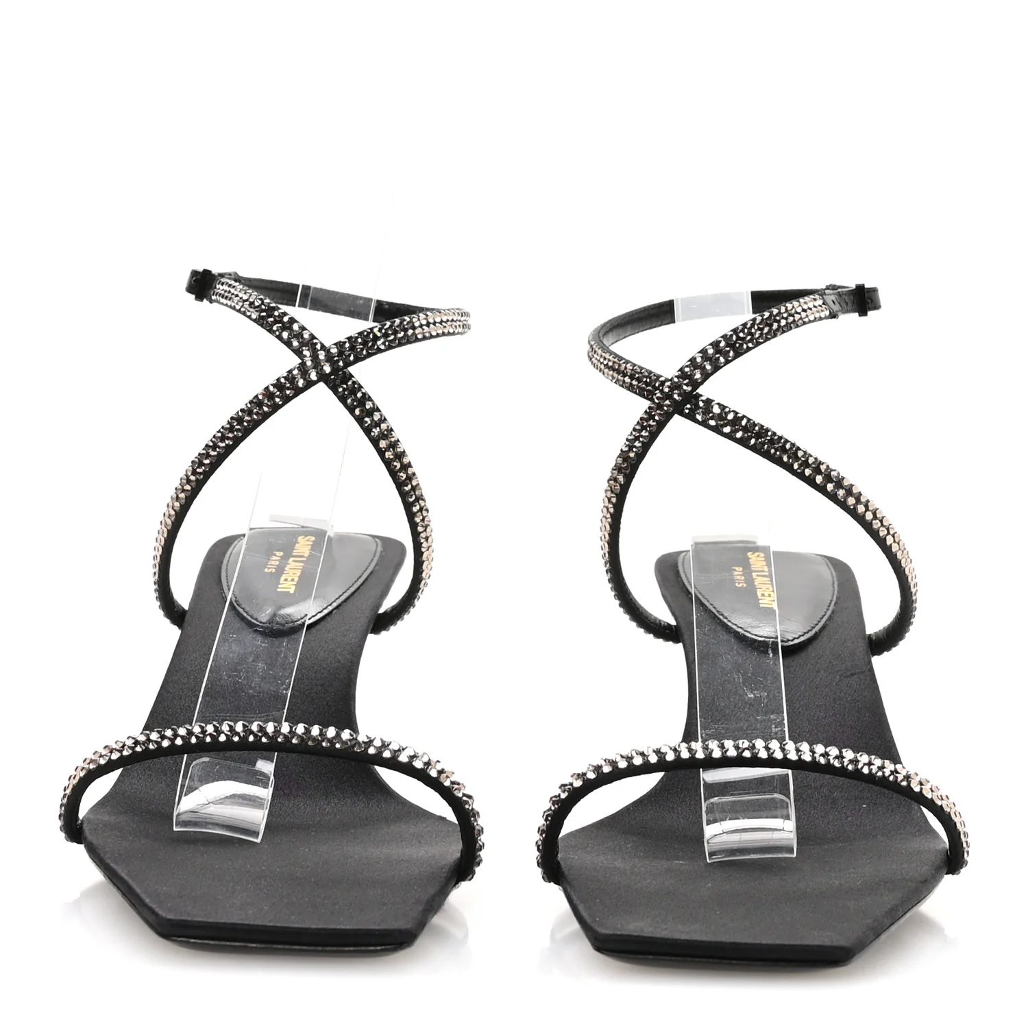 Crepe Satin Strass Baliqua 55 Ankle Strap Sandals 37.5 Black Greige - Image 3