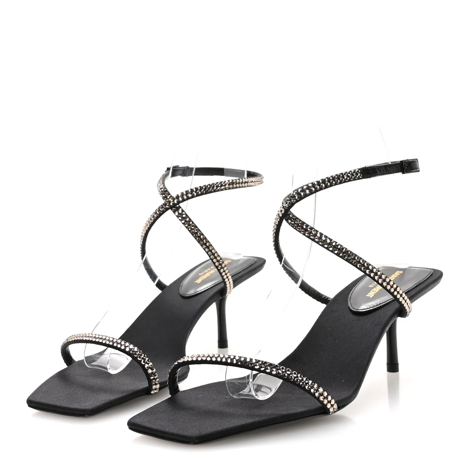 Crepe Satin Strass Baliqua 55 Ankle Strap Sandals 37.5 Black Greige - Image 4
