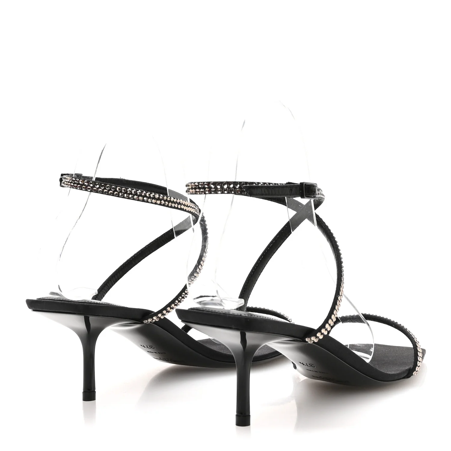 Crepe Satin Strass Baliqua 55 Ankle Strap Sandals 37.5 Black Greige - Image 5