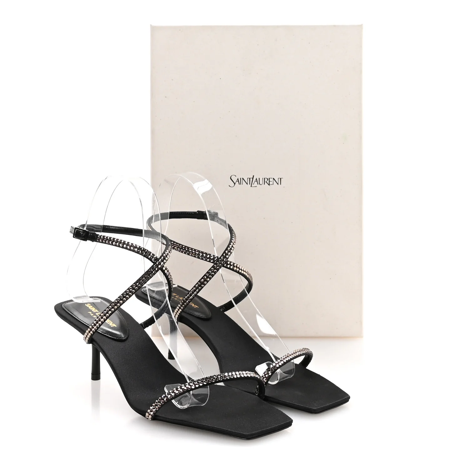 Crepe Satin Strass Baliqua 55 Ankle Strap Sandals 37.5 Black Greige - Image 9