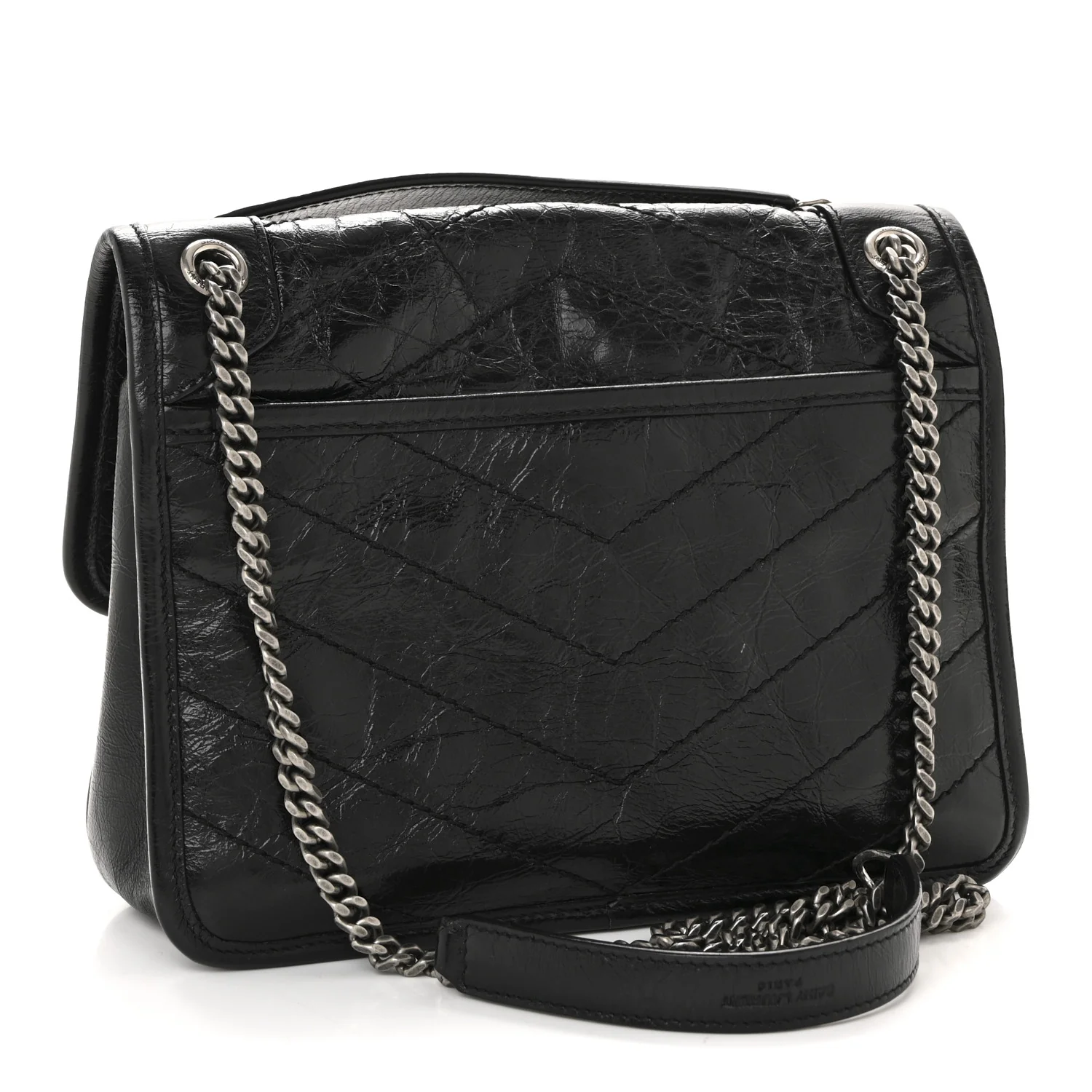 Crinkled Calfskin Matelasse Monogram Baby Niki Chain Satchel Black - Image 3