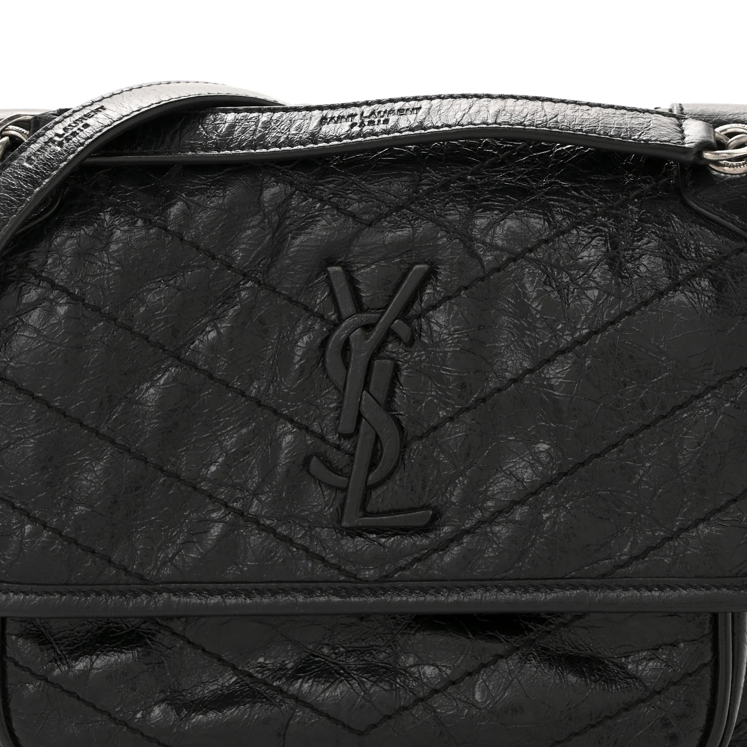 Crinkled Calfskin Matelasse Monogram Baby Niki Chain Satchel Black - Image 8