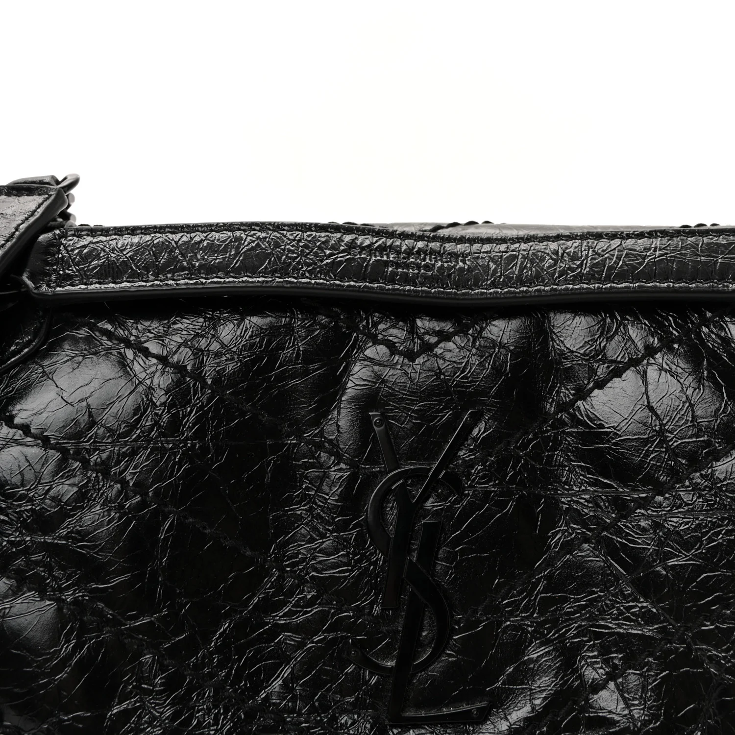 Crinkled Calfskin Matelasse Monogram Baby Niki Chain Satchel Black - Image 12