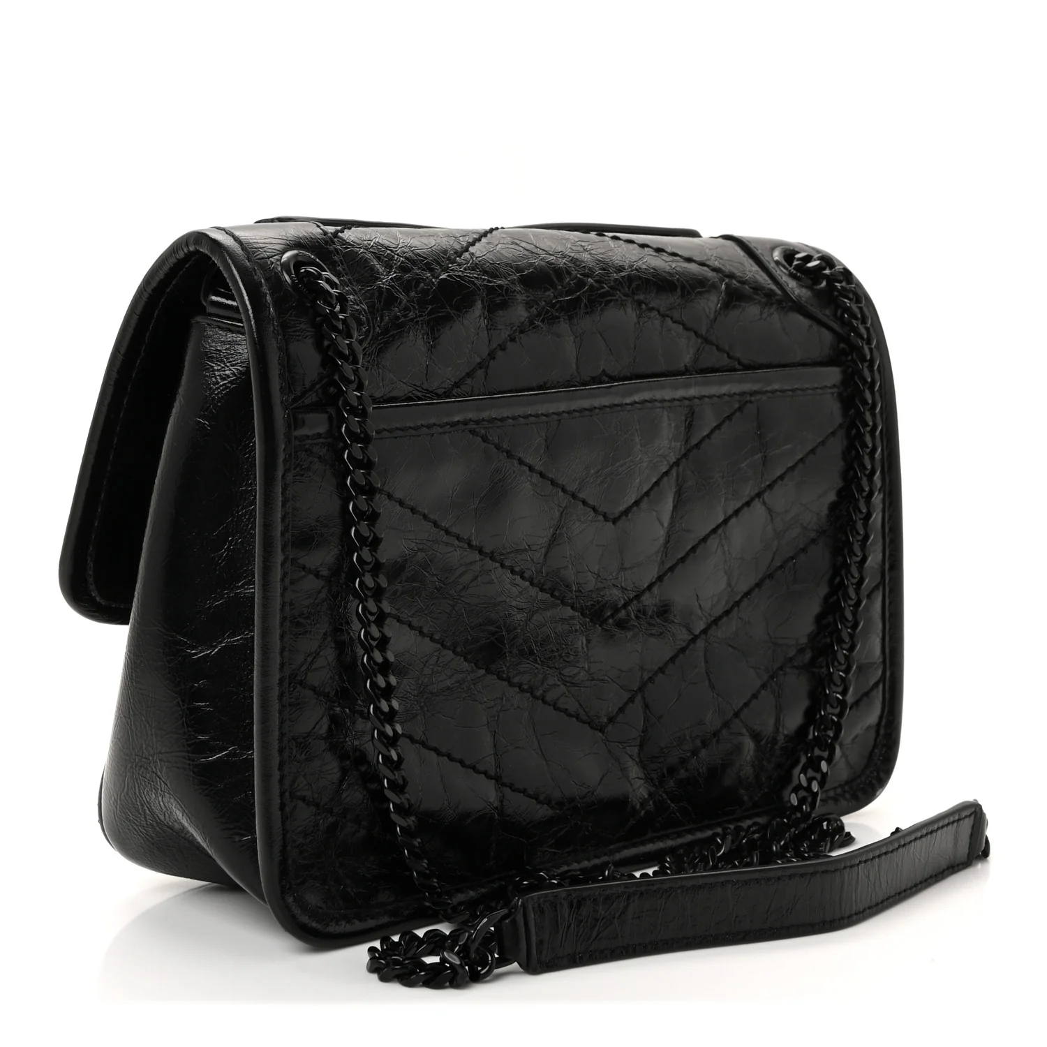 Crinkled Calfskin Matelasse Monogram Baby Niki Chain Satchel Black - Image 5