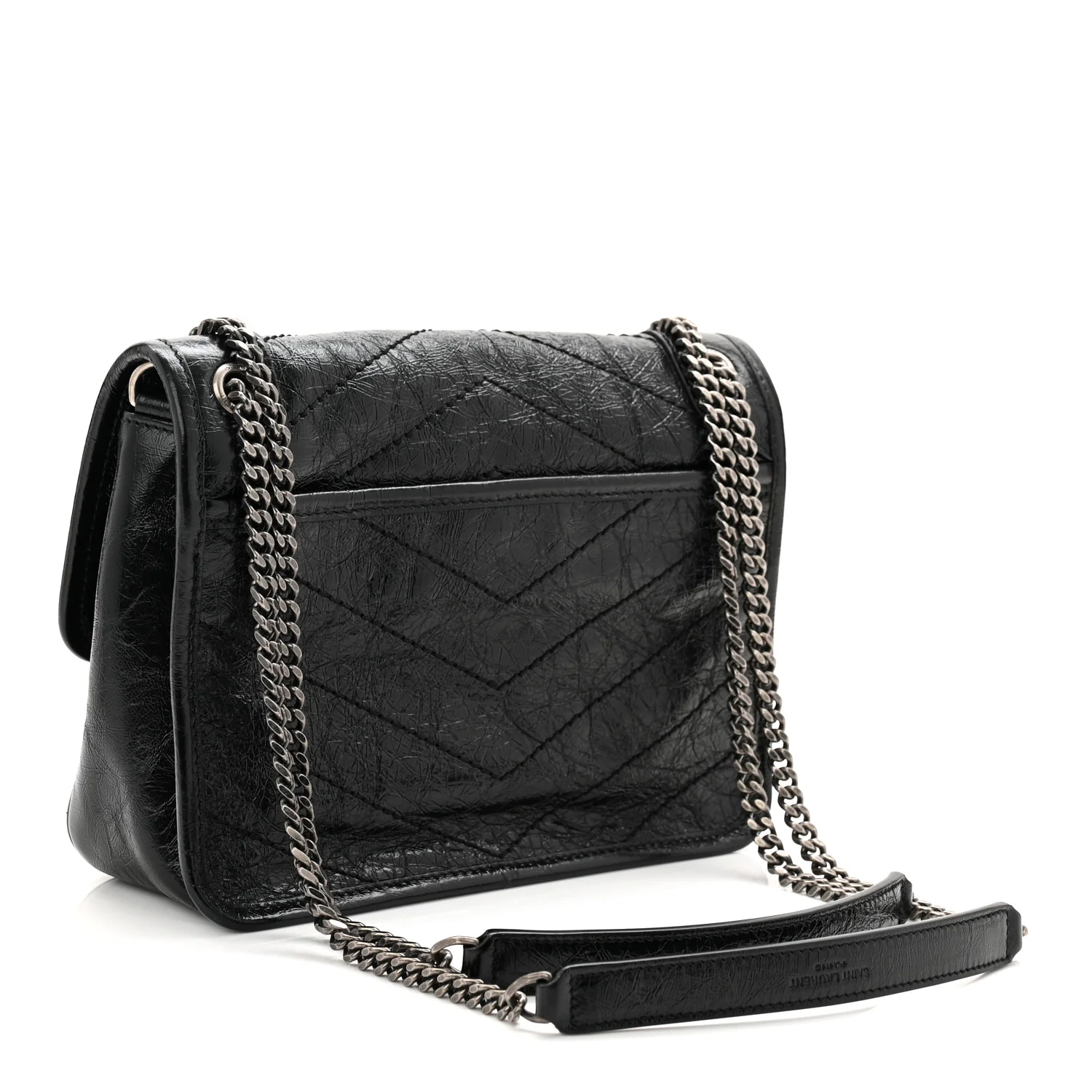 Crinkled Calfskin Matelasse Monogram Baby Niki Chain Satchel Black - Image 5