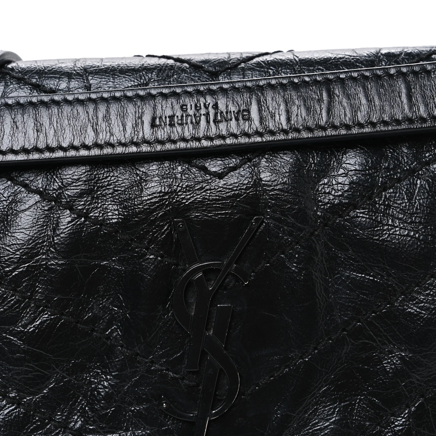 Crinkled Calfskin Matelasse Monogram Baby Niki Chain Satchel Black - Image 8