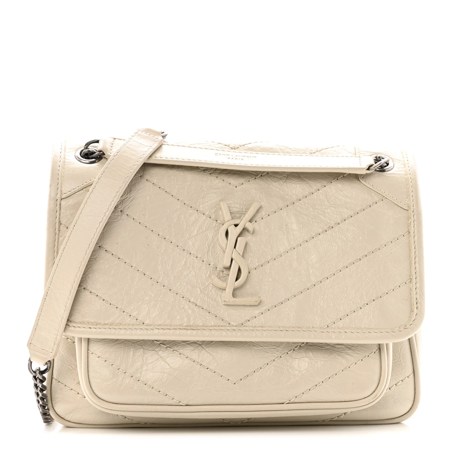 Crinkled Calfskin Matelasse Monogram Baby Niki Chain Satchel Crema Soft