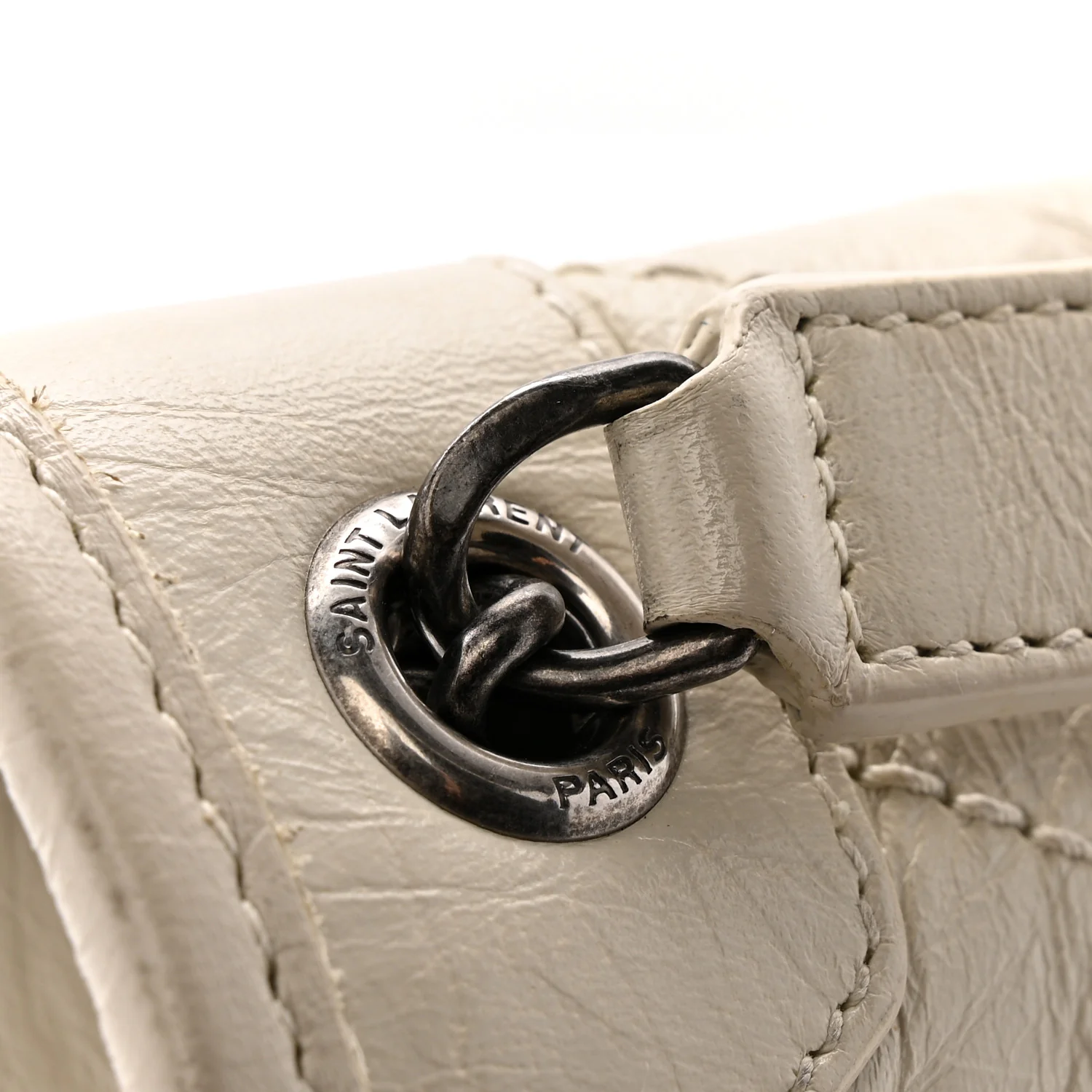 Crinkled Calfskin Matelasse Monogram Baby Niki Chain Satchel Crema Soft - Image 12