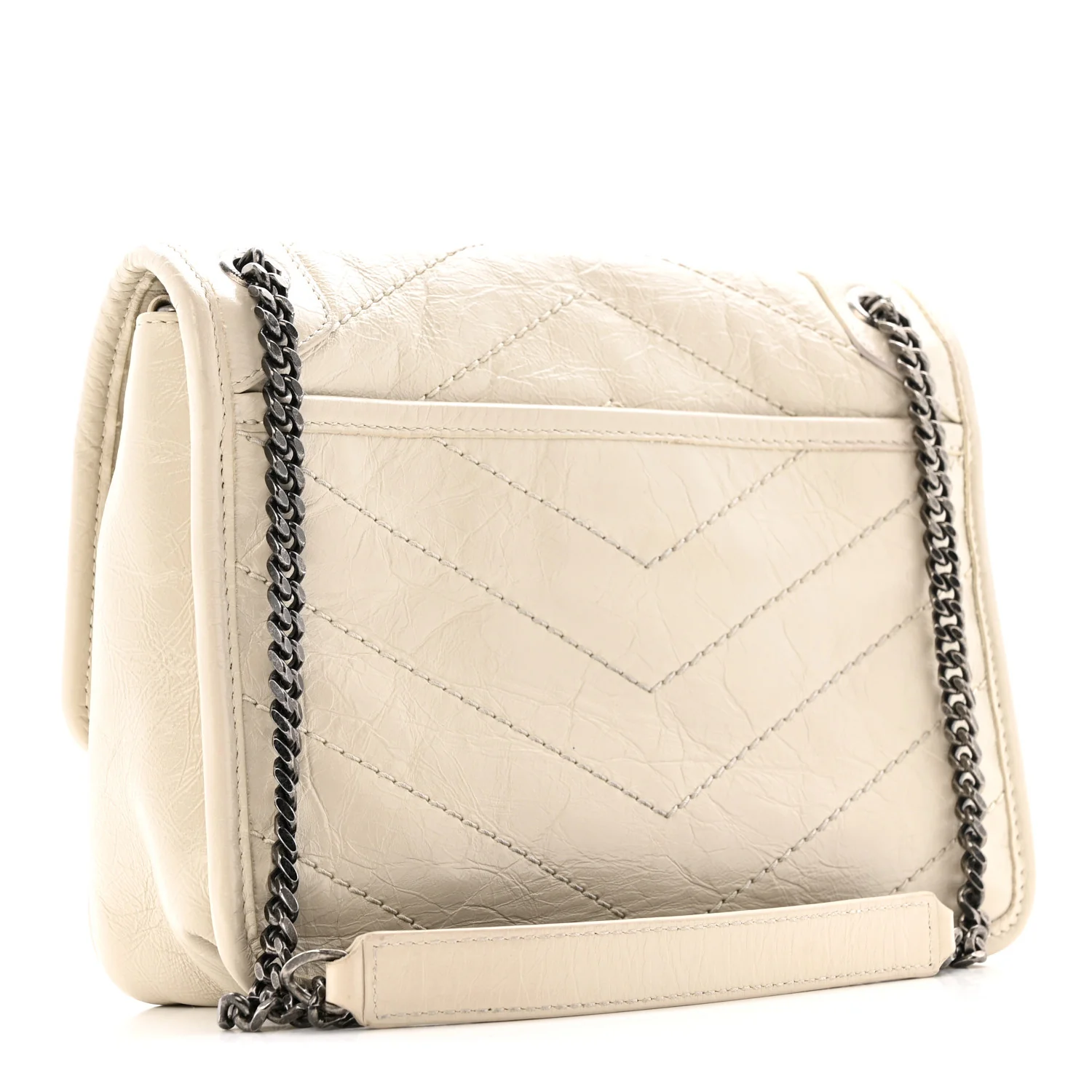 Crinkled Calfskin Matelasse Monogram Baby Niki Chain Satchel Crema Soft - Image 3