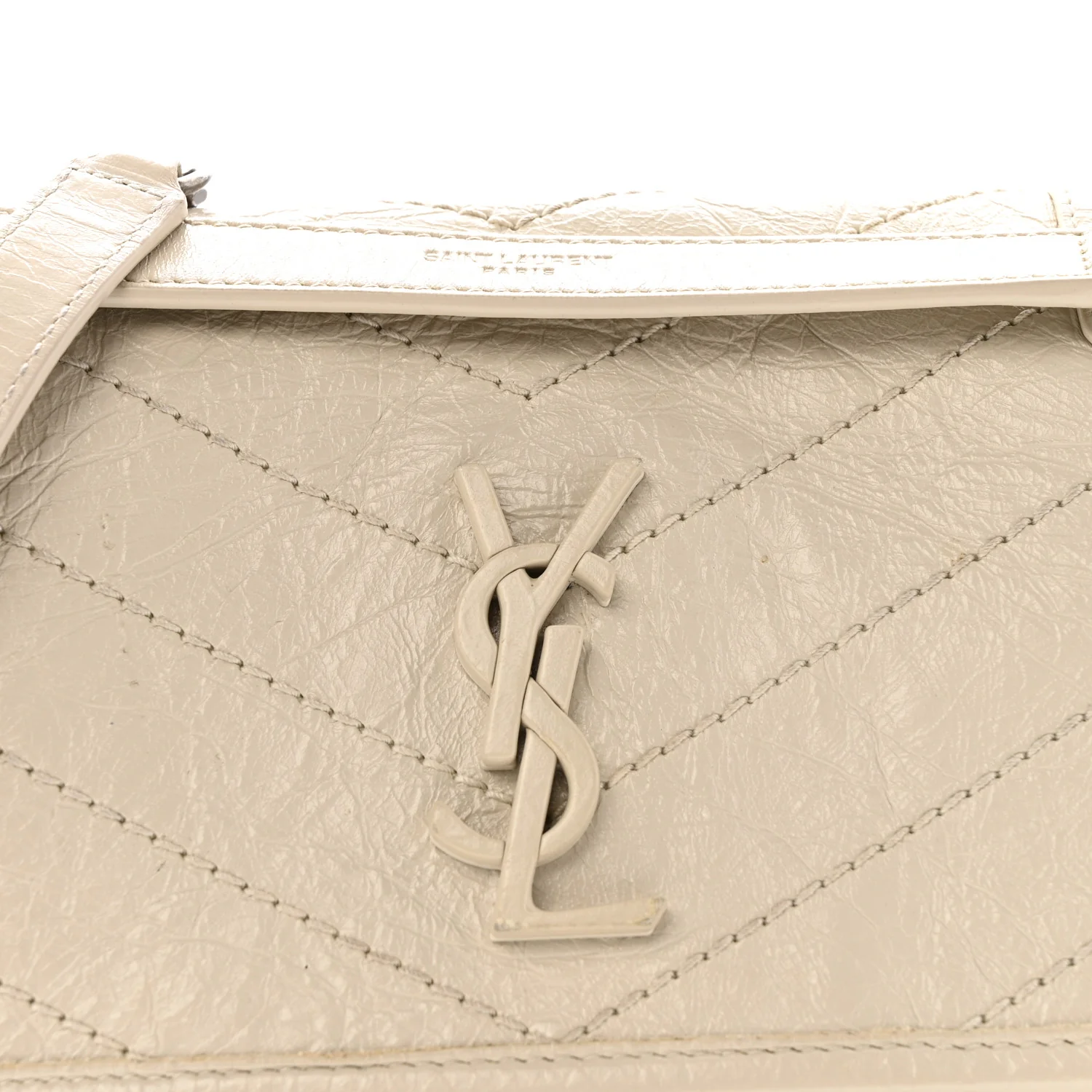 Crinkled Calfskin Matelasse Monogram Baby Niki Chain Satchel Crema Soft - Image 8