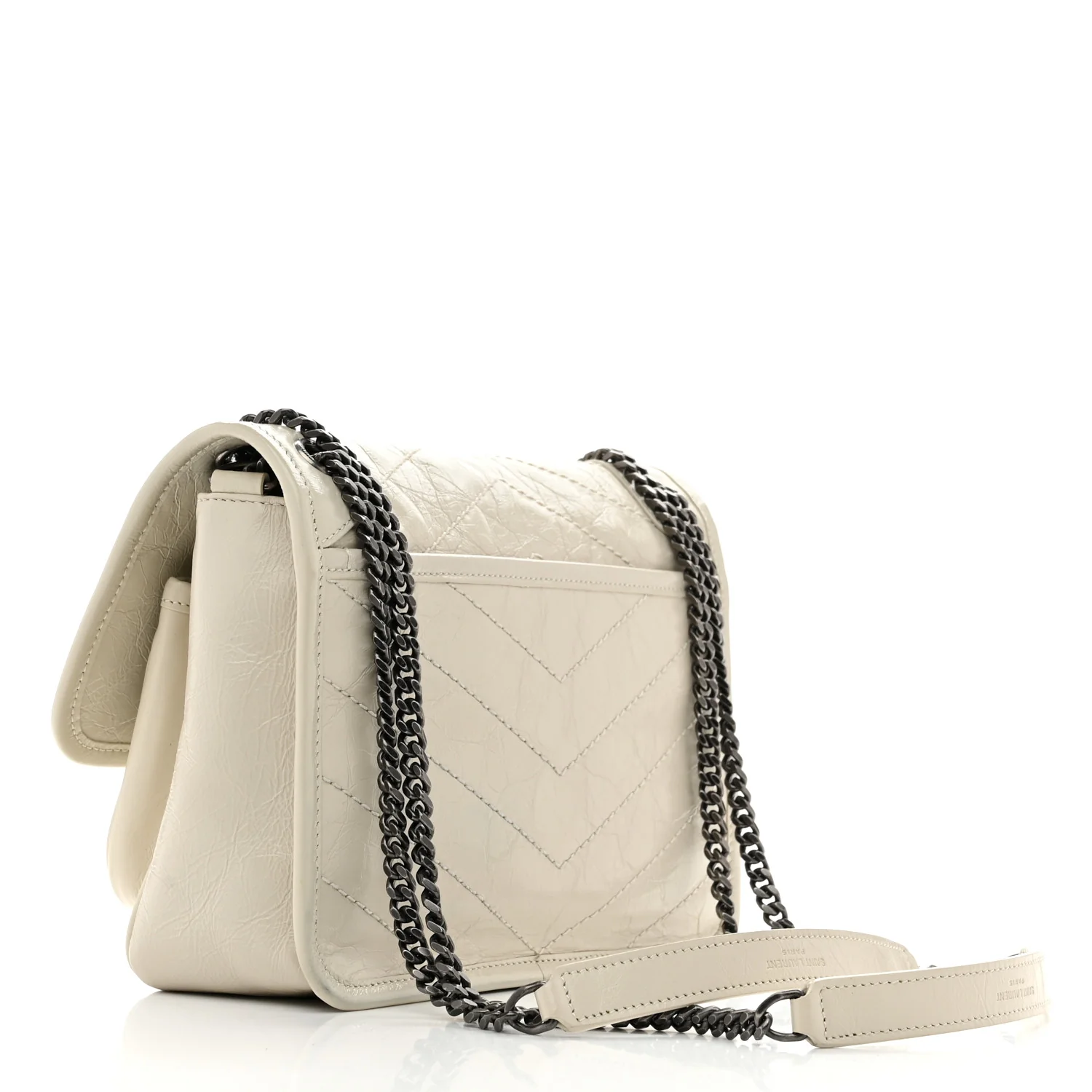 Crinkled Calfskin Matelasse Monogram Baby Niki Chain Satchel Ivory - Image 3