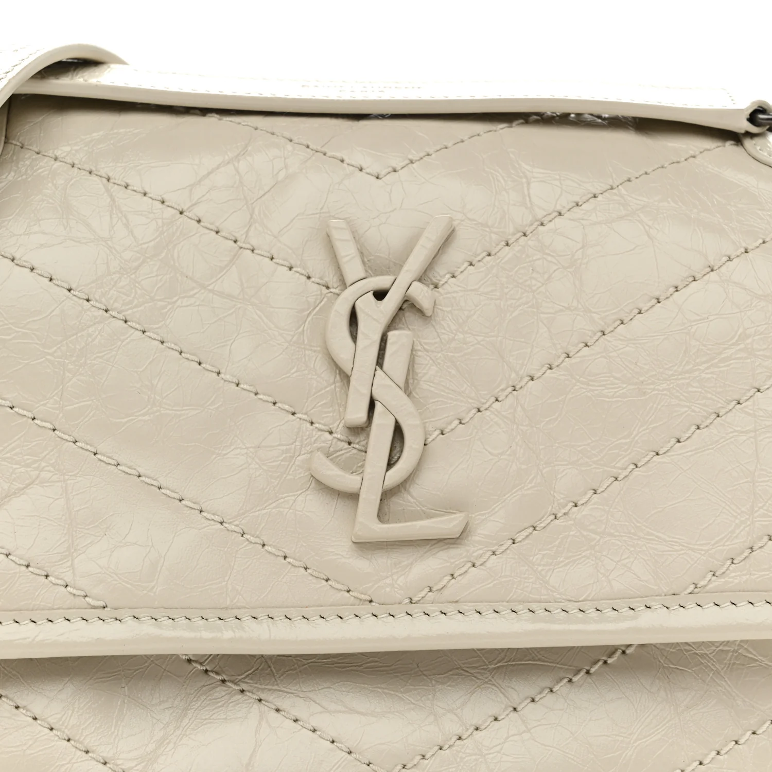 Crinkled Calfskin Matelasse Monogram Baby Niki Chain Satchel Ivory - Image 9
