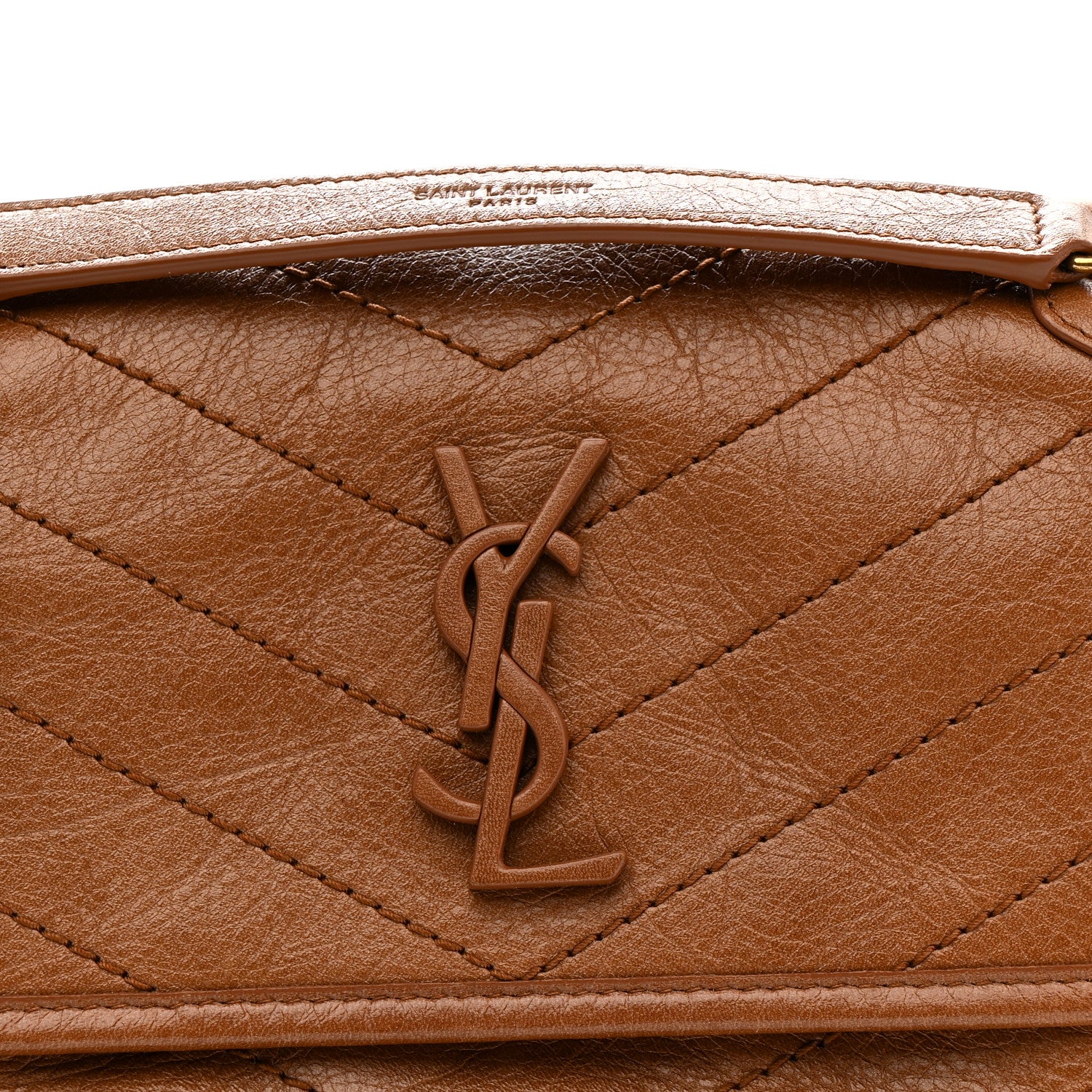 Crinkled Calfskin Matelasse Monogram Baby Niki Chain Satchel Light Caramel - Image 8