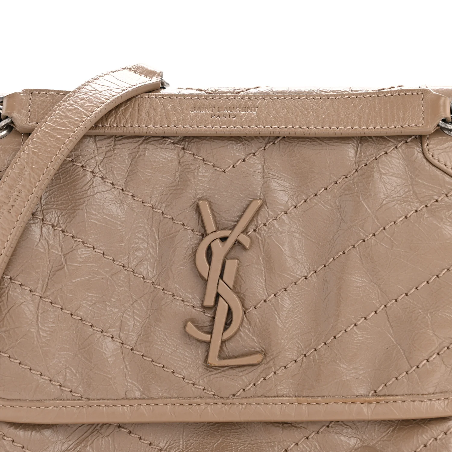 Crinkled Calfskin Matelasse Monogram Baby Niki Chain Satchel Light Taupe - Image 8