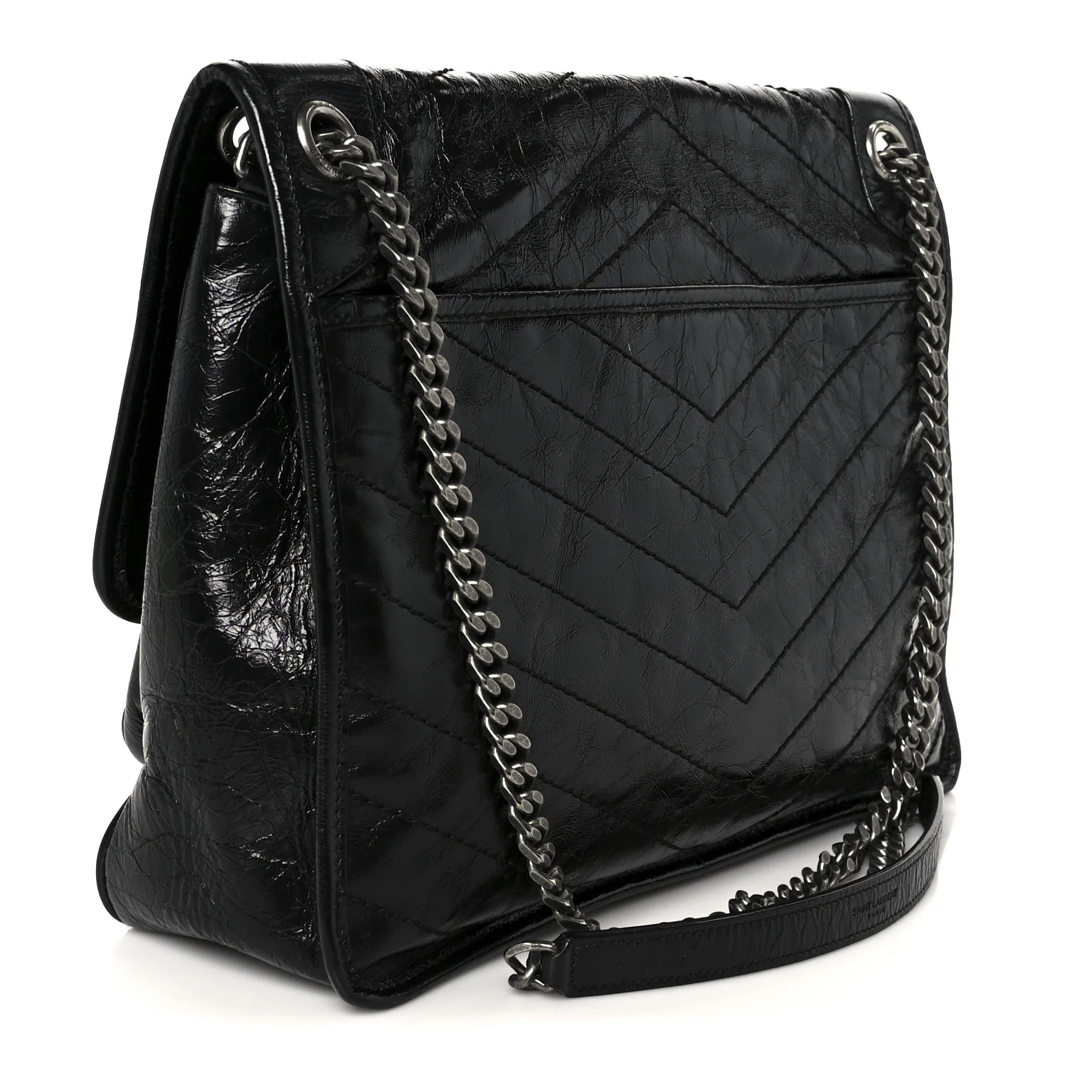 Crinkled Calfskin Matelasse Monogram Large Niki Chain Satchel Black - Image 3