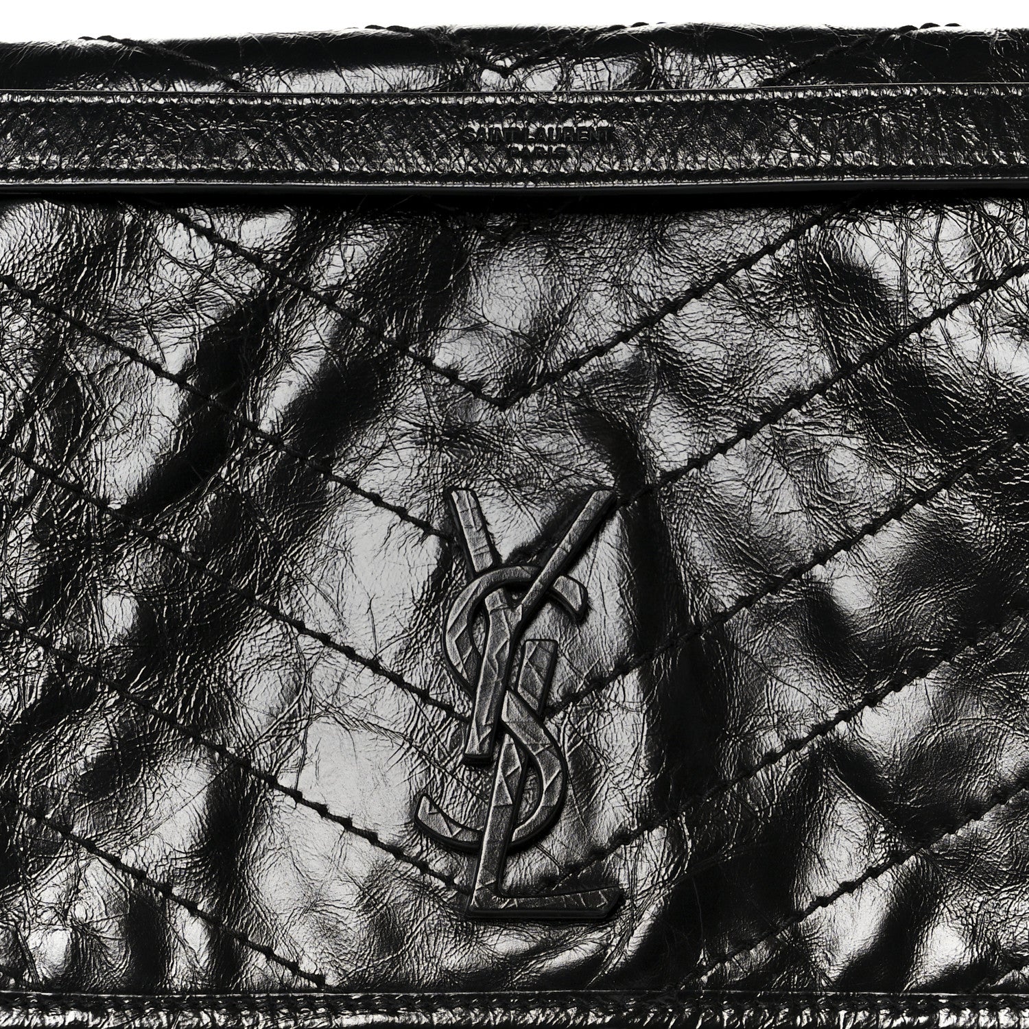 Crinkled Calfskin Matelasse Monogram Large Niki Chain Satchel Black - Image 9